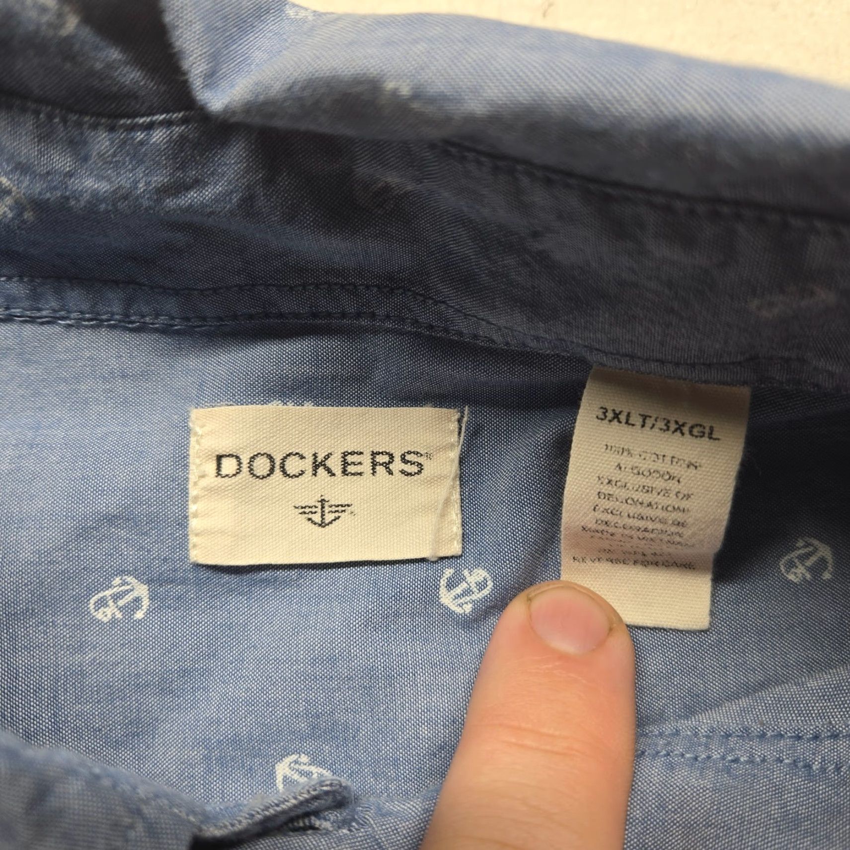 Dockers DOCKERS Shirt Navy Blue Anchor All-Over Print Long Sleeve Button-Up Nautical Men 3XLT Size US XXL / EU 58 / 5 - 3 Thumbnail