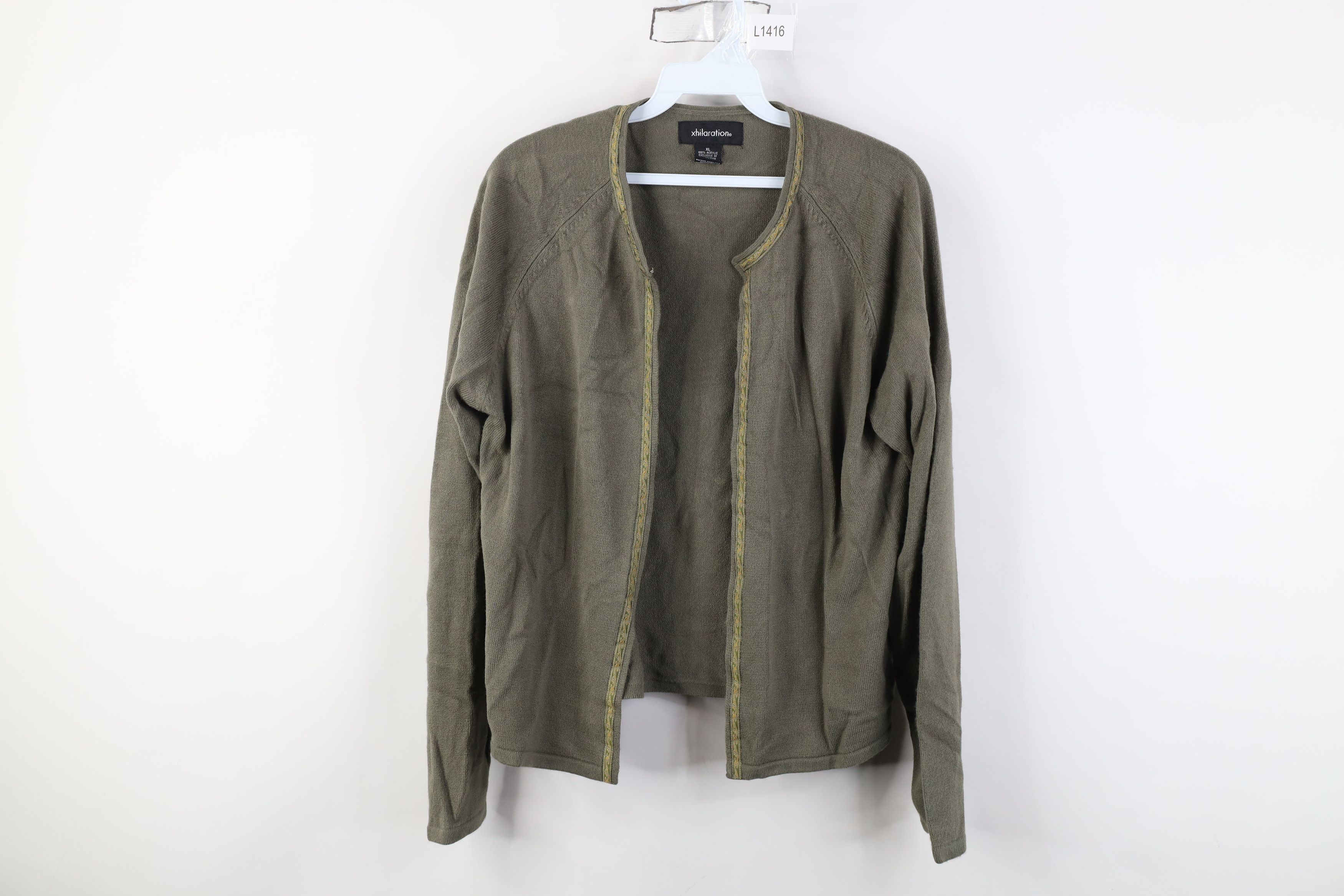 Vintage Vintage 90s Y2K Babydoll Front Knit Cardigan Sweater Green Size XL / US 12-14 / IT 48-50 - 1 Thumbnail