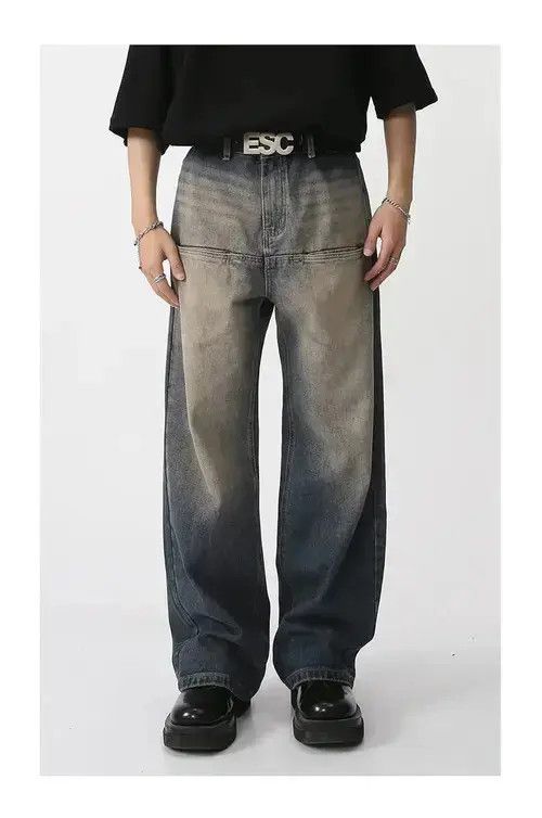 Jean Washed Jeans Front Pockets Loose Straight Size US 32 / EU 48 - 3 Thumbnail