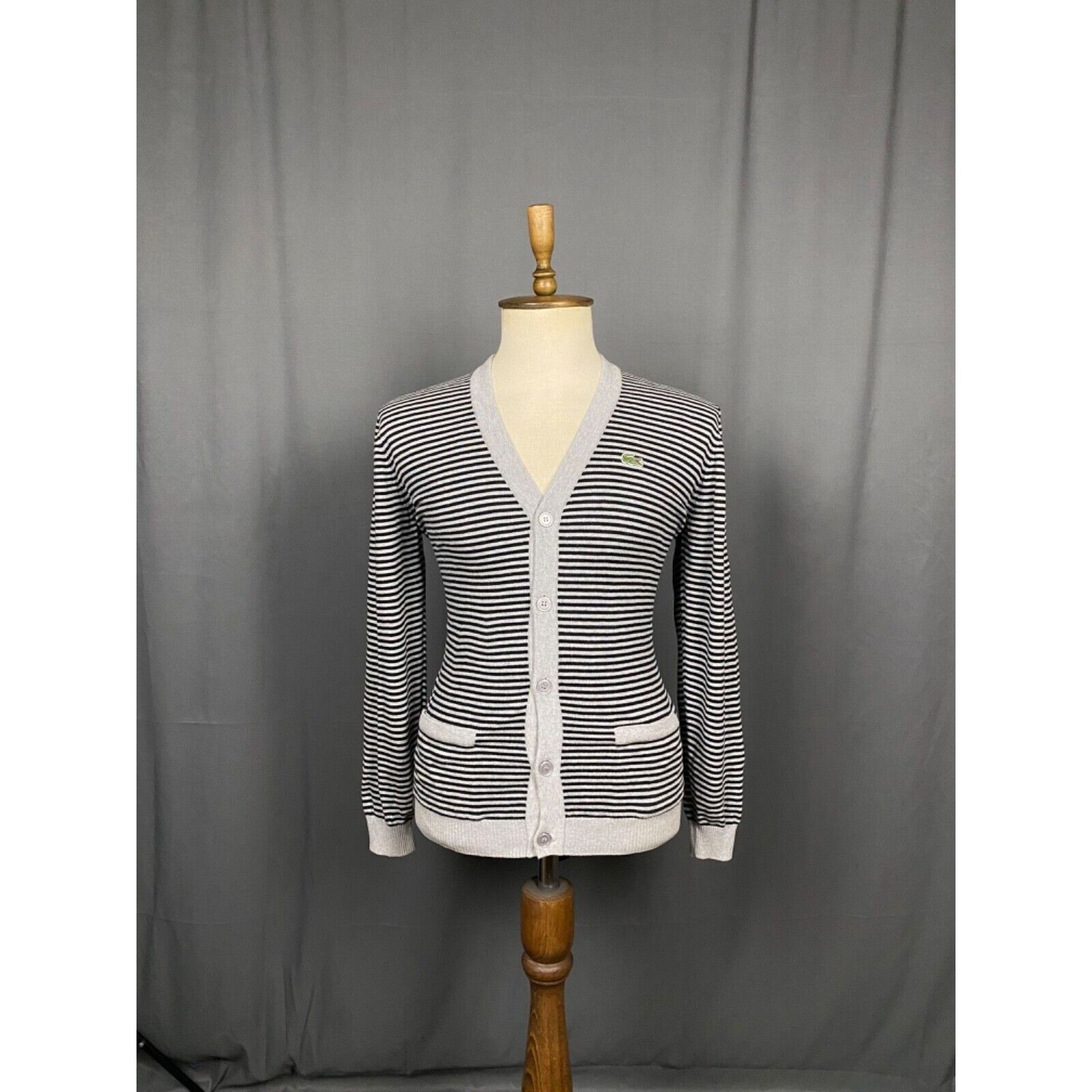 Lacoste Lacoste LIVE! Small Logo Men's Gray Striped Cardigan Sweater Size US XXL / EU 58 / 5 - 3 Thumbnail