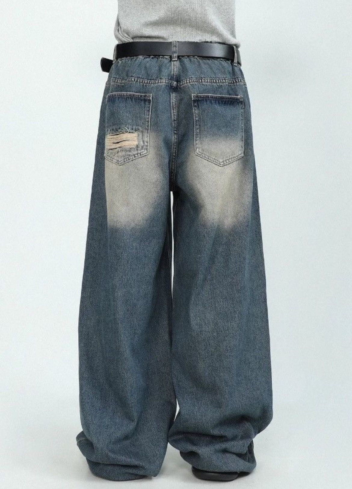 Japanese Brand Blue Color Distress Denim Pants Size US 35 - 4 Thumbnail
