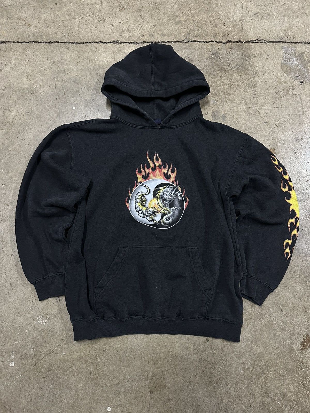 image of Vintage Y2K Dragon Tiger Hoodie in Black, Men's (Size Small)