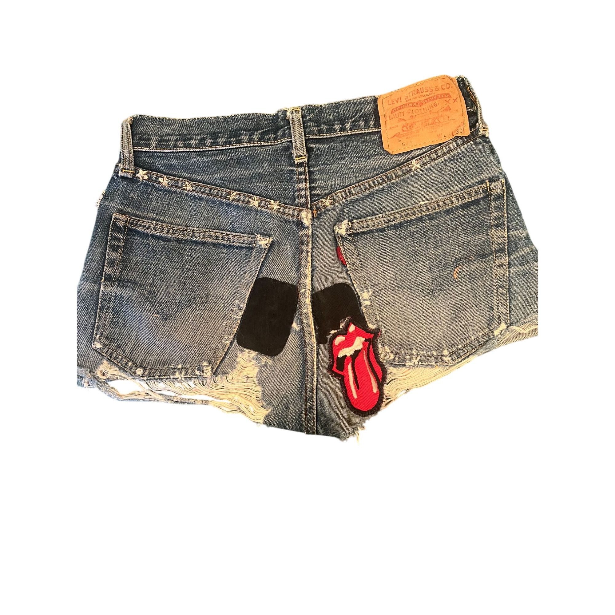 Levi's Vintage Levis Distressed Denim Shorts W/ Rolling Stones Patc Size 28" / US 6 / IT 42 - 1 Thumbnail