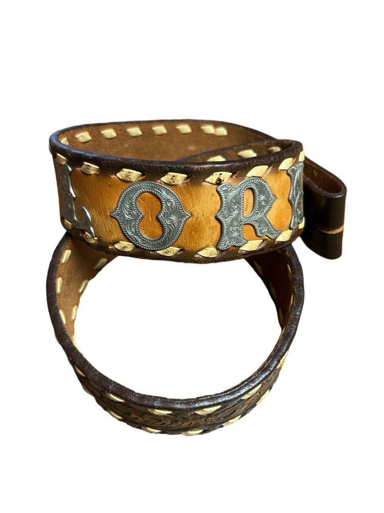 Vintage Vintage Leather Custom Made "LORI" Hand Tooled Western Belt Size ONE SIZE - 1 Thumbnail