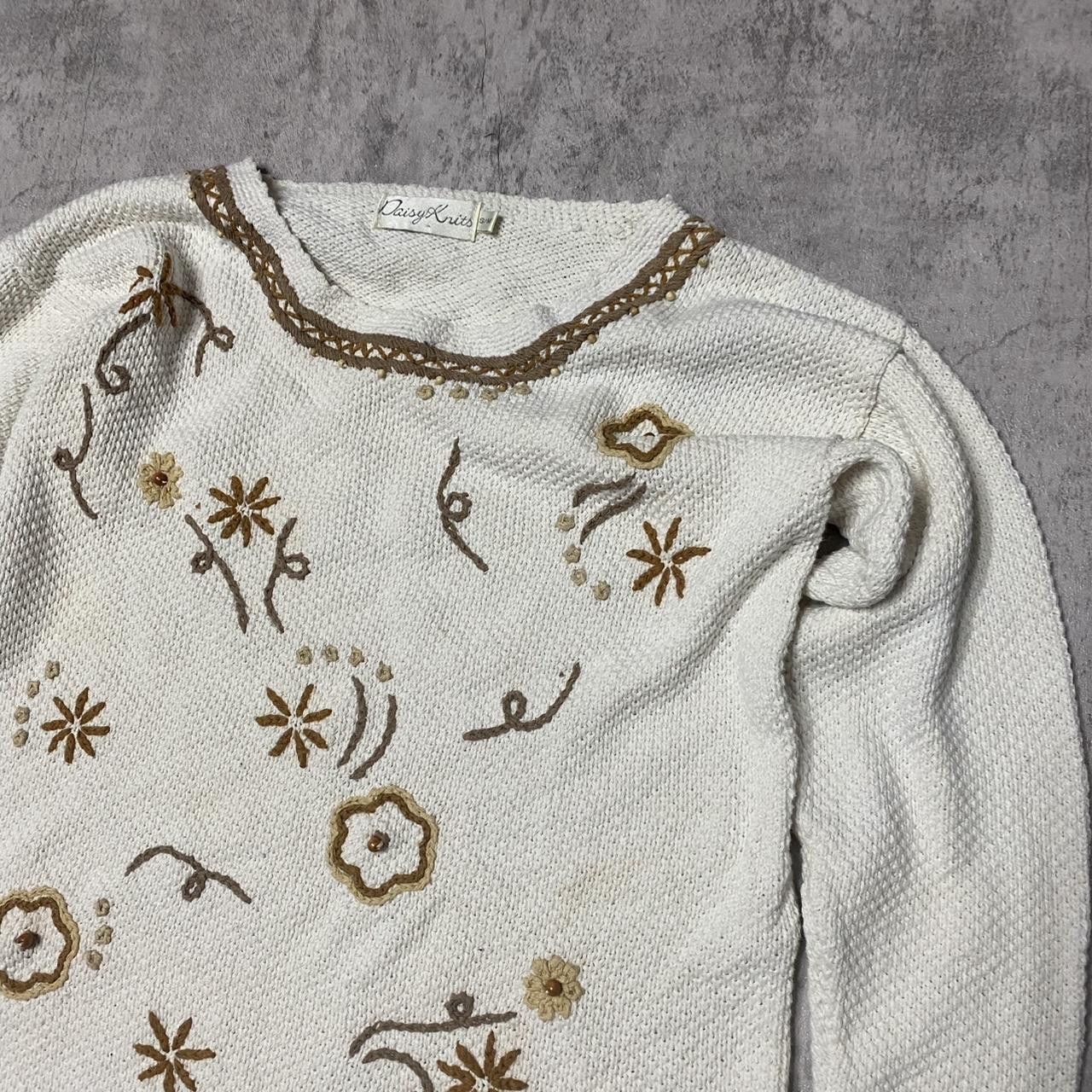Other White and brown embroidered sweater with lace detailing Size US M / EU 48-50 / 2 - 2 Thumbnail