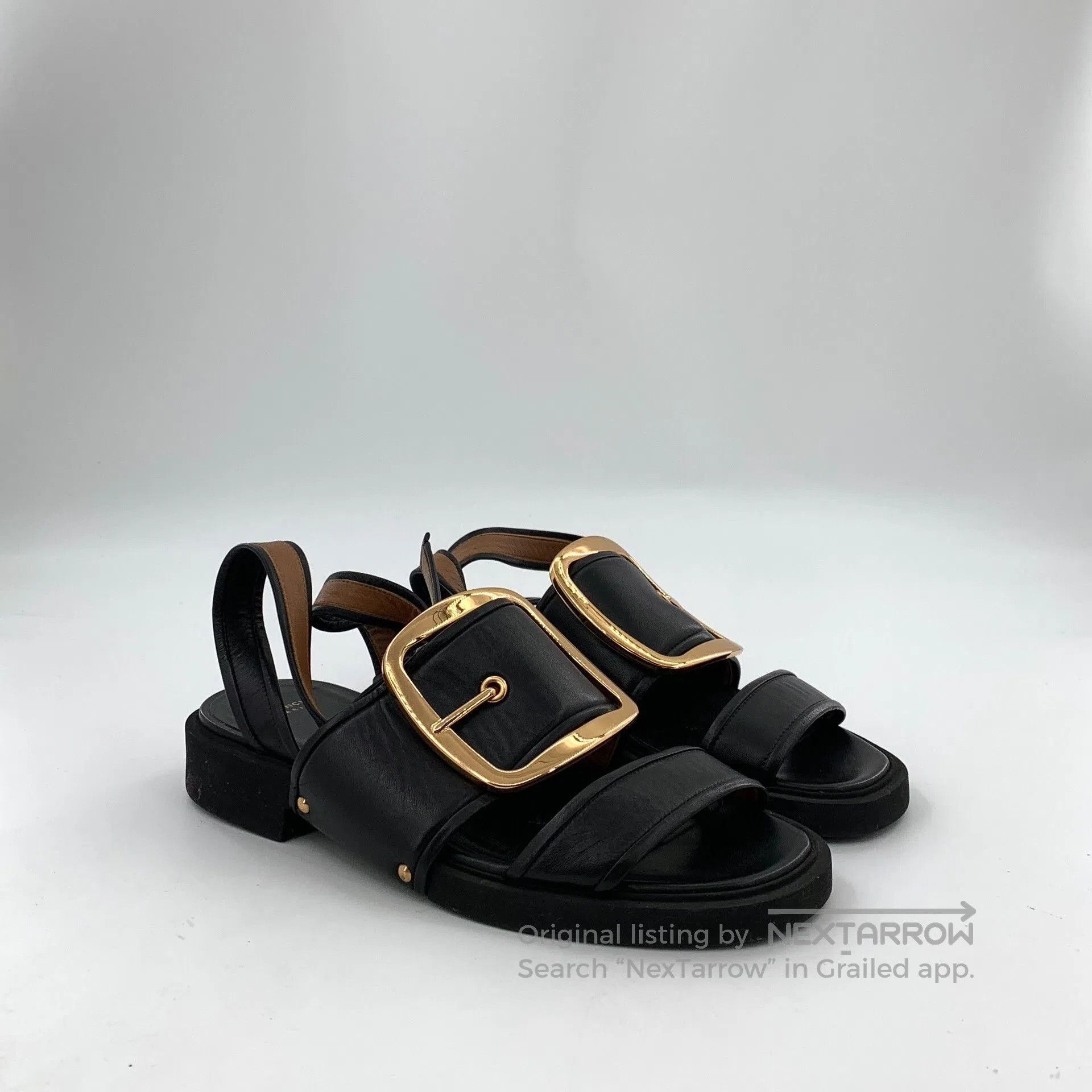 Givenchy Givenchy Black Leather Square Buckle Flat Sandals. Size US 6 / IT 36 - 2 Thumbnail