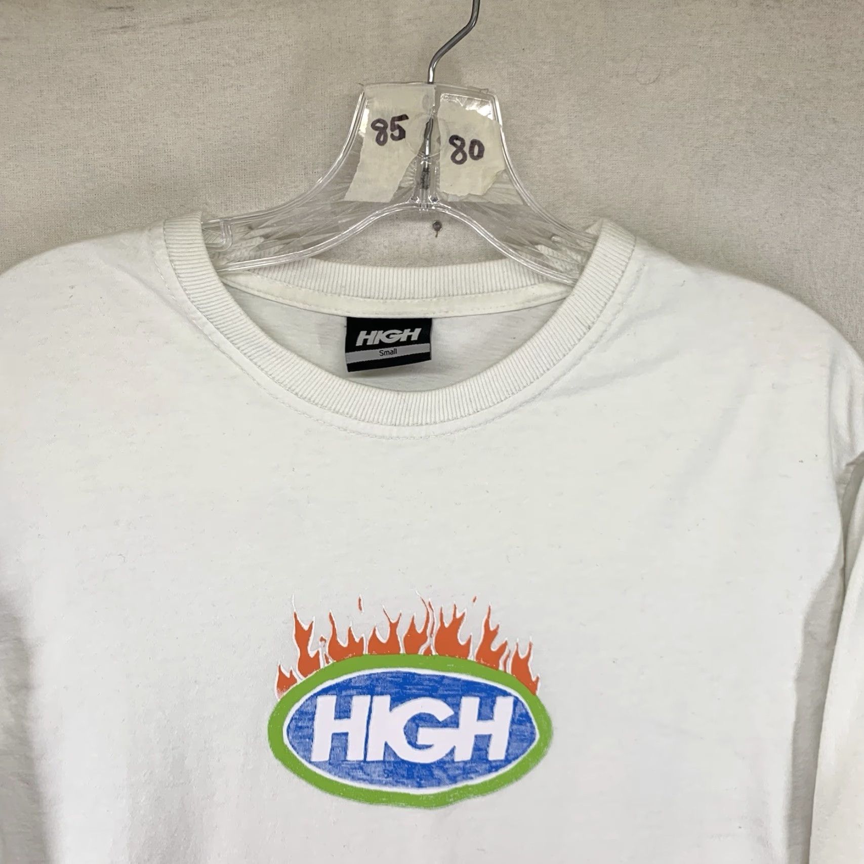 Vintage VINTAGE HIGH Street Wear T-Shirt Mens Long Sleeve All Seasons White Graphic 90s Hip Hop Skater Fire Size US S / EU 44-46 / 1 - 5 Thumbnail