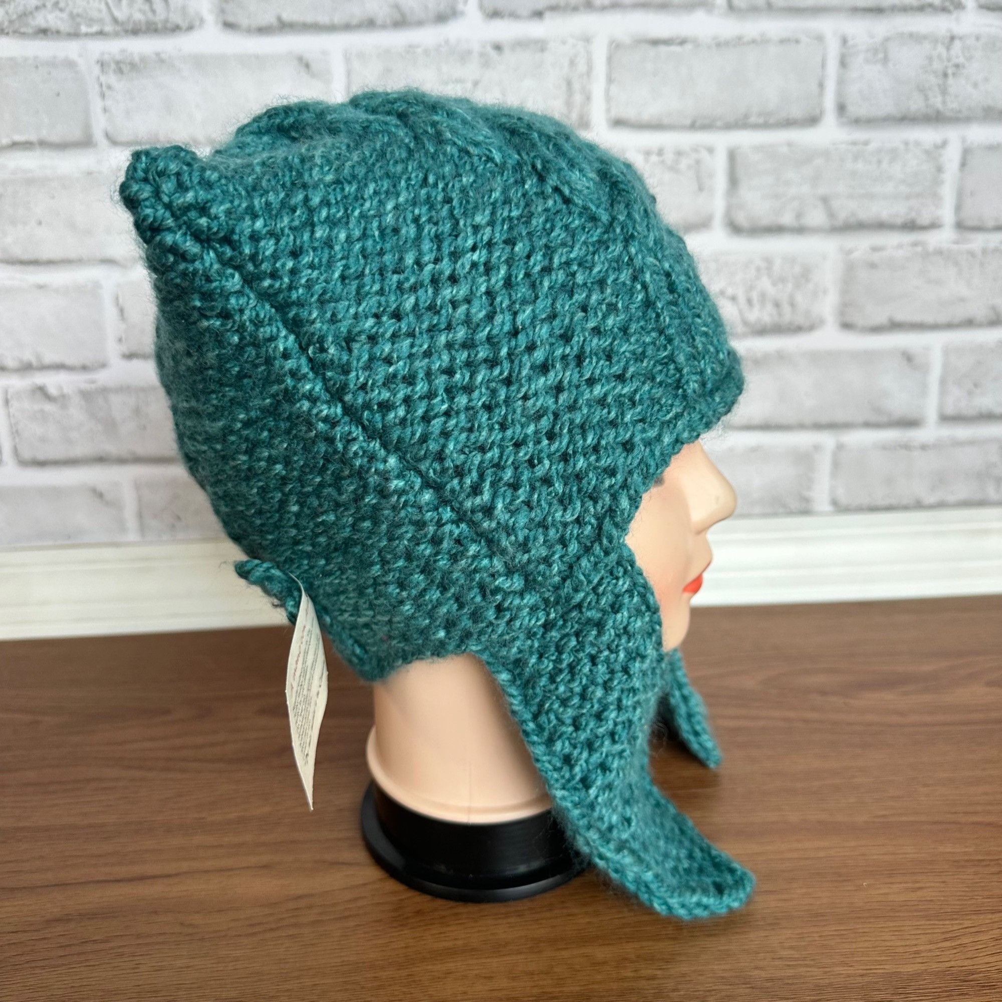 Other ⭐Silky Hand-Knit Teal Blue Cat Ear Earflap Winter Beanie Hat Size ONE SIZE - 3 Thumbnail