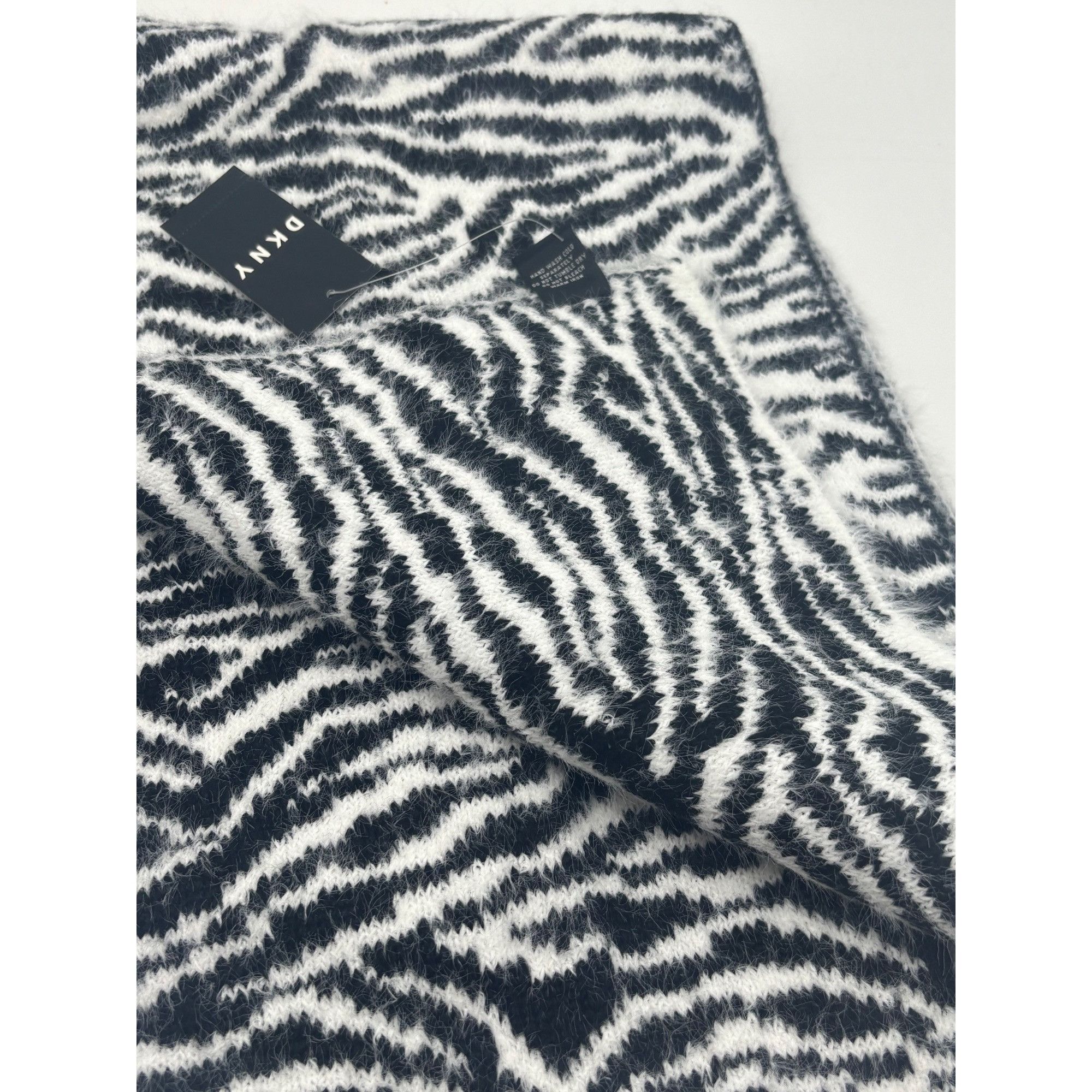 DKNY DKNY Fuzzy Animal Print Knit Scarf , Black/ White 12"x67" Size ONE SIZE - 9 Thumbnail