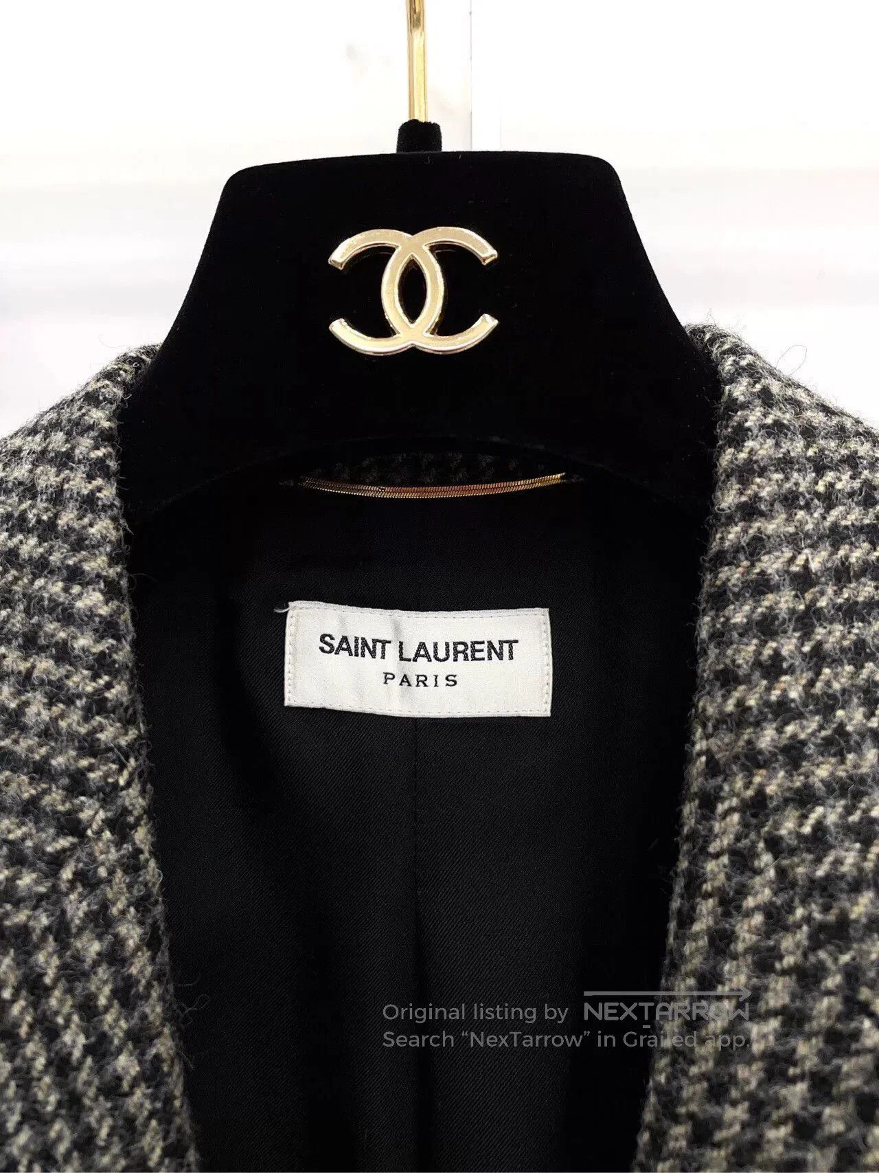 Saint Laurent Paris Saint Laurent Black Houndstooth Wool Blazer. Size XXS / US 00 / IT 34 - 7 Thumbnail