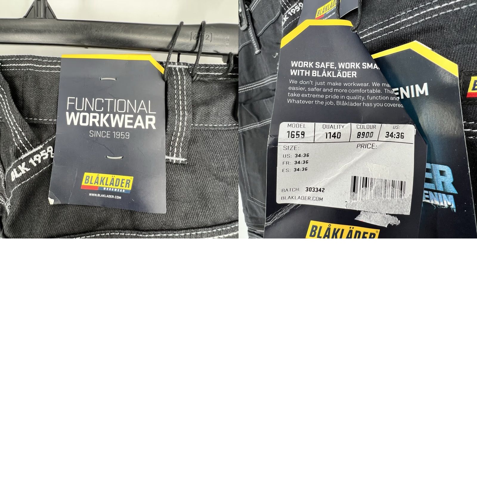 Vintage Blaklader Men's 1659 Urban Cordura Denim Jeans Black 34x36 Size US 34 / EU 50 - 9 Thumbnail