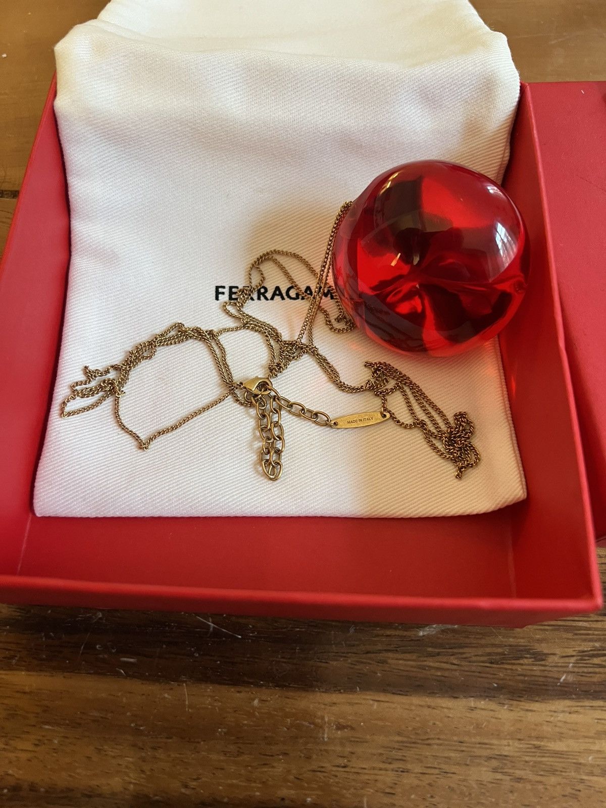 Salvatore Ferragamo Ferragamo Sculptural Pendant Necklace Red Gold Plated Chain Size ONE SIZE - 12 Thumbnail