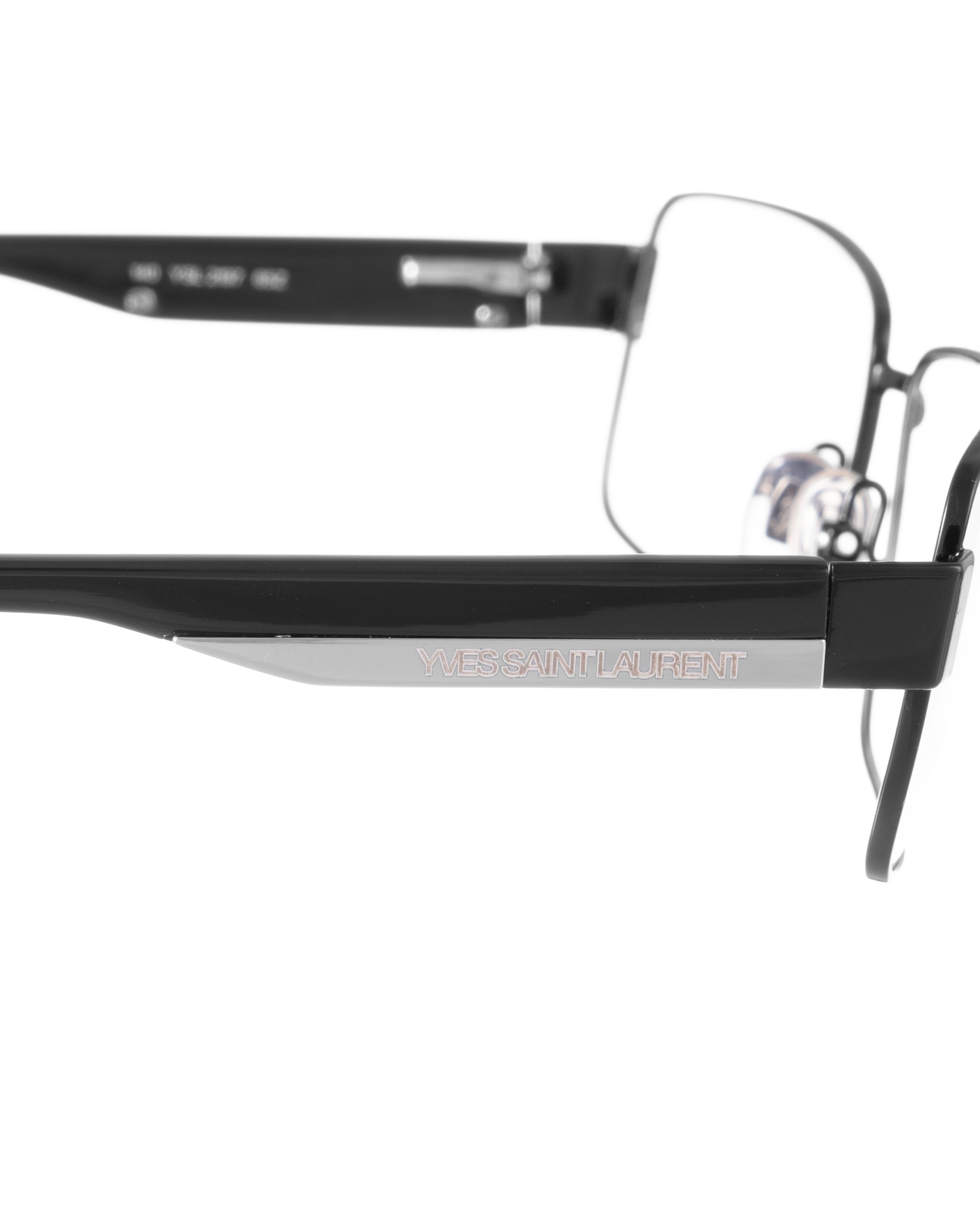 Saint Laurent Paris Yves Saint Laurent 00s Black Rectangular Silver Logo Glasses Size ONE SIZE - 3 Thumbnail