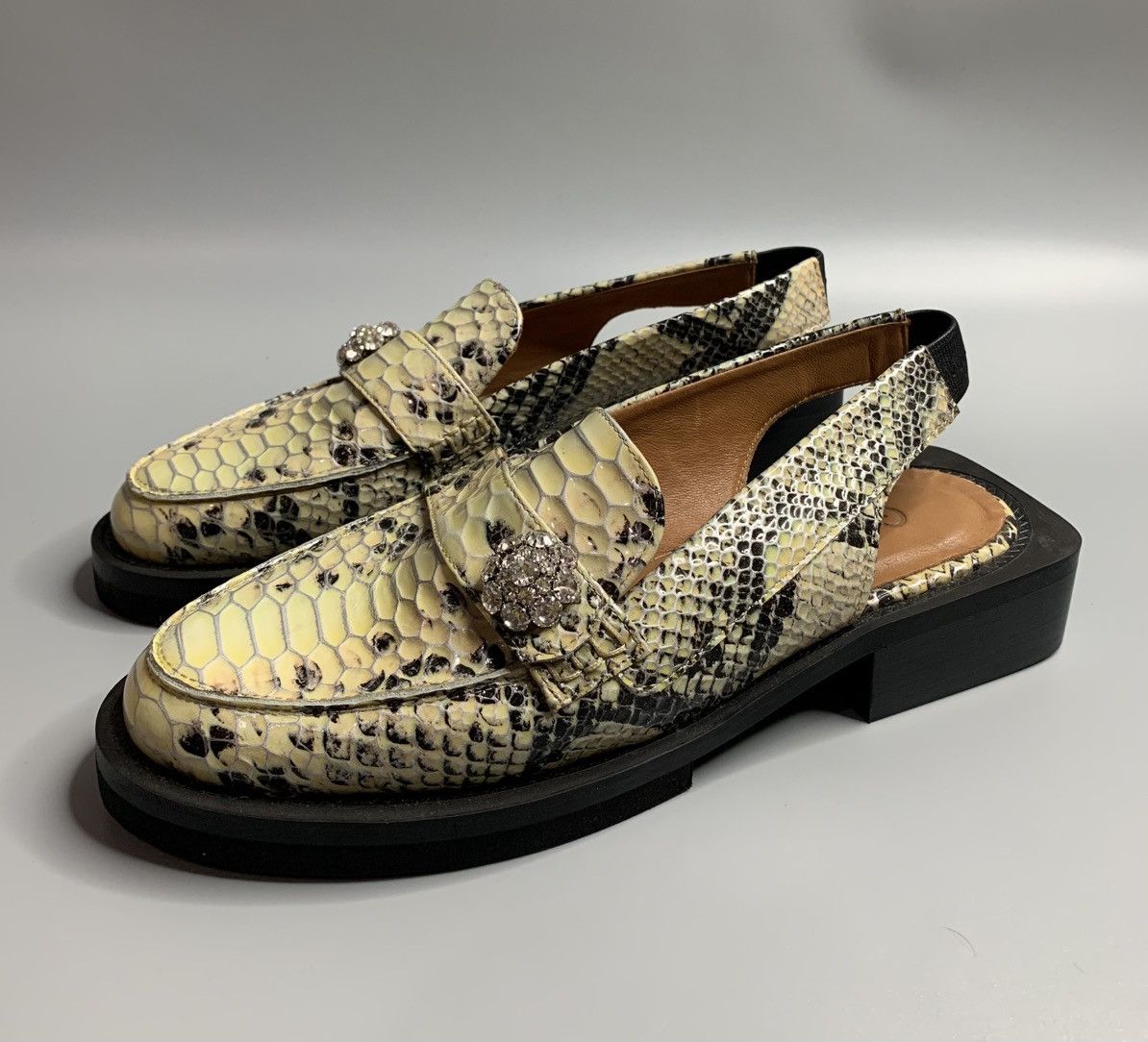 Ganni Ganni Snake-Embossed Leather Sling Back Loafer Size US 8 / IT 38 - 2 Thumbnail