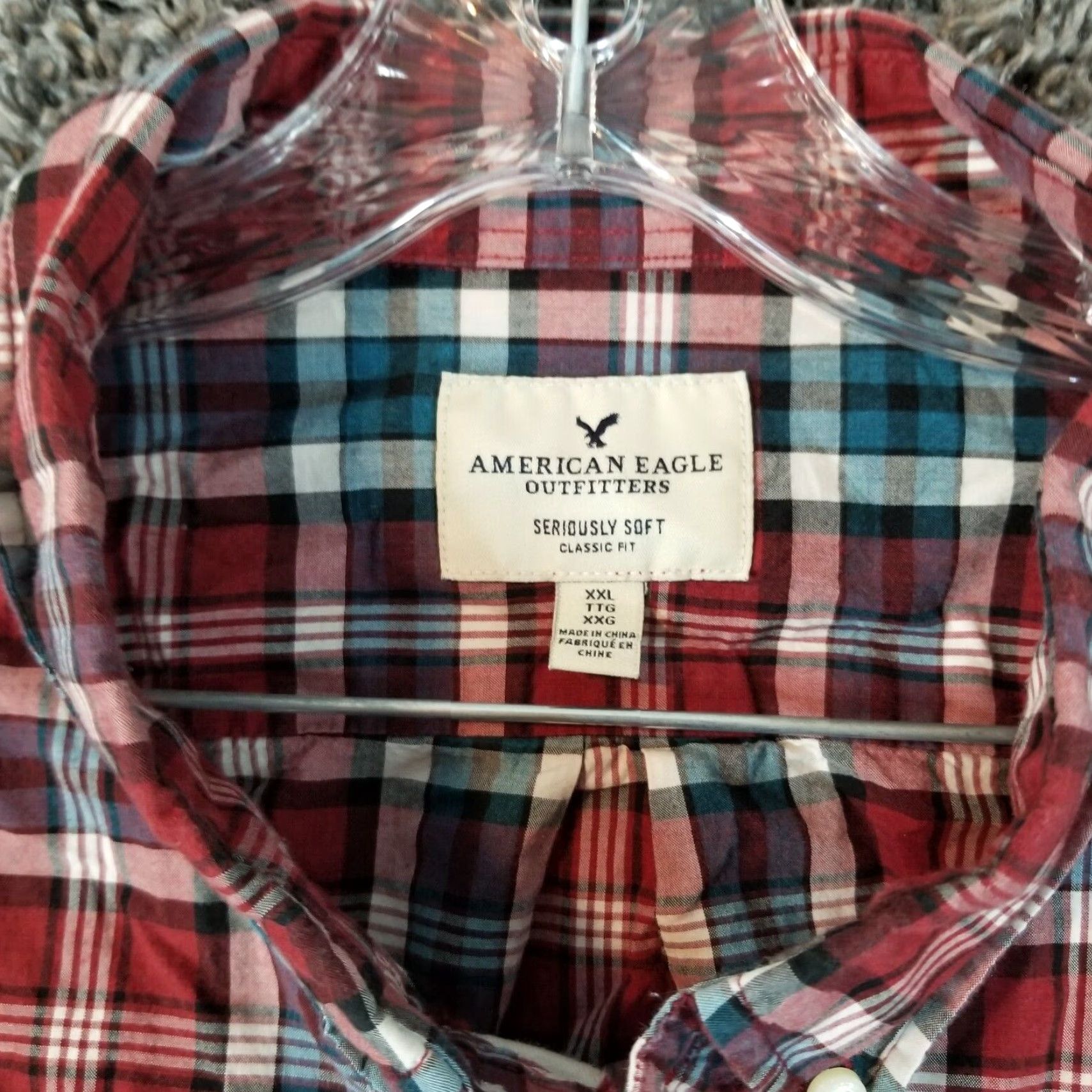 American Eagle Outfitters American Eagle Seriously Soft Button Up Mens Red Plaid Long Sleeve Size 2XL Size US XXL / EU 58 / 5 - 3 Thumbnail