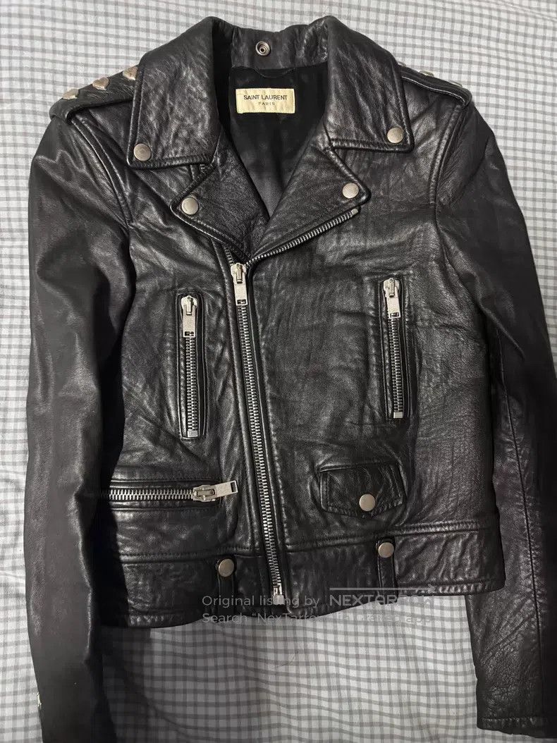 Saint Laurent Paris Saint Laurent Paris Cracked Heart Stud Sheepskin Motorcycl Size XXS / US 00 / IT 34 - 1 Thumbnail