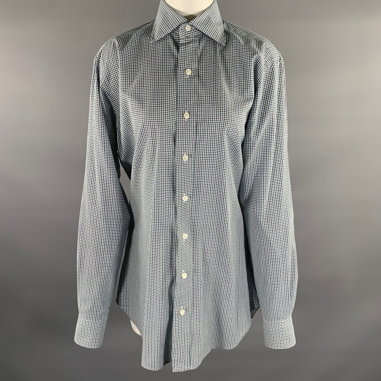 Hamilton HAMILTON S Blue Green Plaid Cotton Spread Collar Shirt Size US S / EU 44-46 / 1 - 1 Thumbnail