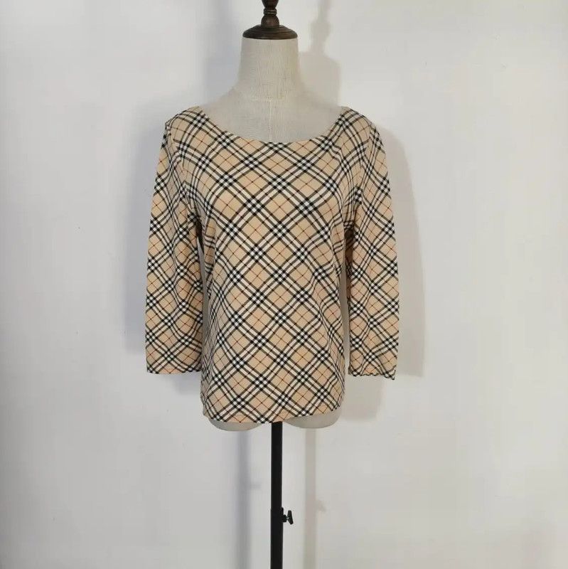 Burberry Burberry Khaki Cotton Check T-shirt for Women Size M / US 6-8 / IT 42-44 - 1 Thumbnail