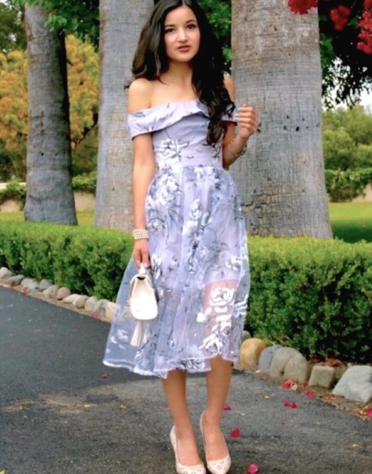 Asos NWT ASOS Organza Floral Dress in Silver (US 0) Size XS / US 0-2 / IT 36-38 - 3 Thumbnail