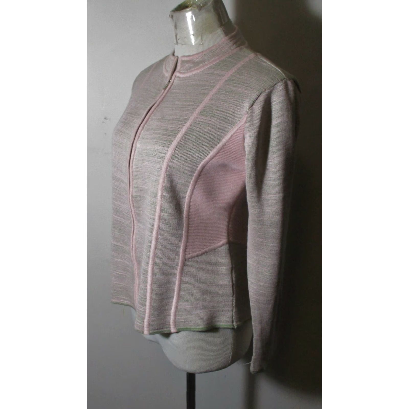 Kasper KASPER Women's Sweater Full Zip Tight Knit Ski Taupe Pink Size M Size M / US 6-8 / IT 42-44 - 4 Thumbnail