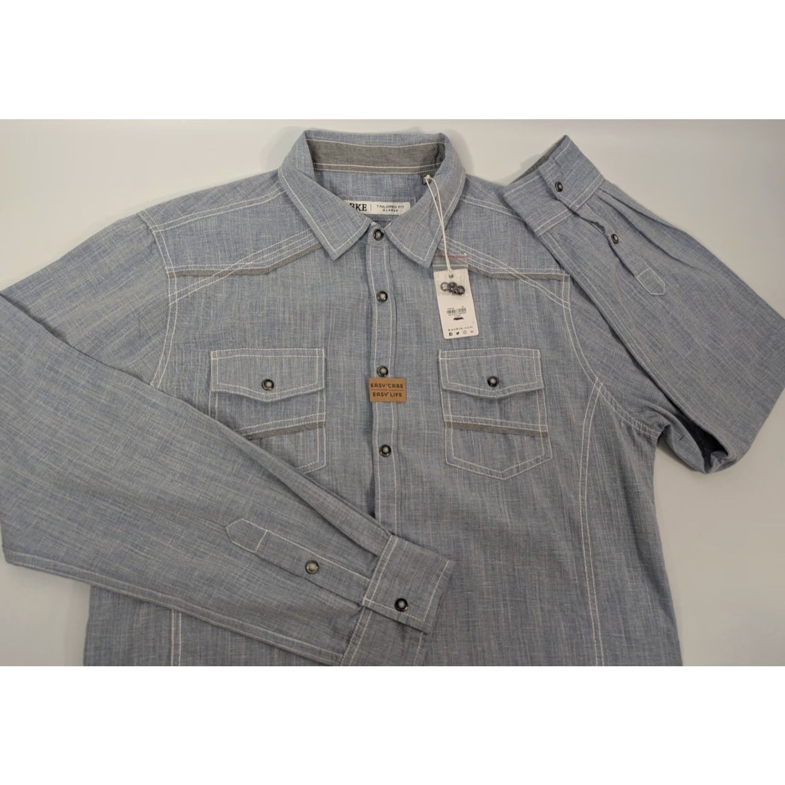 BKE VINTAGE BKE Tailored Fit Chambray Light Blue Cotton Pearl Snap Western Size XL Size US XL / EU 56 / 4 - 2 Thumbnail