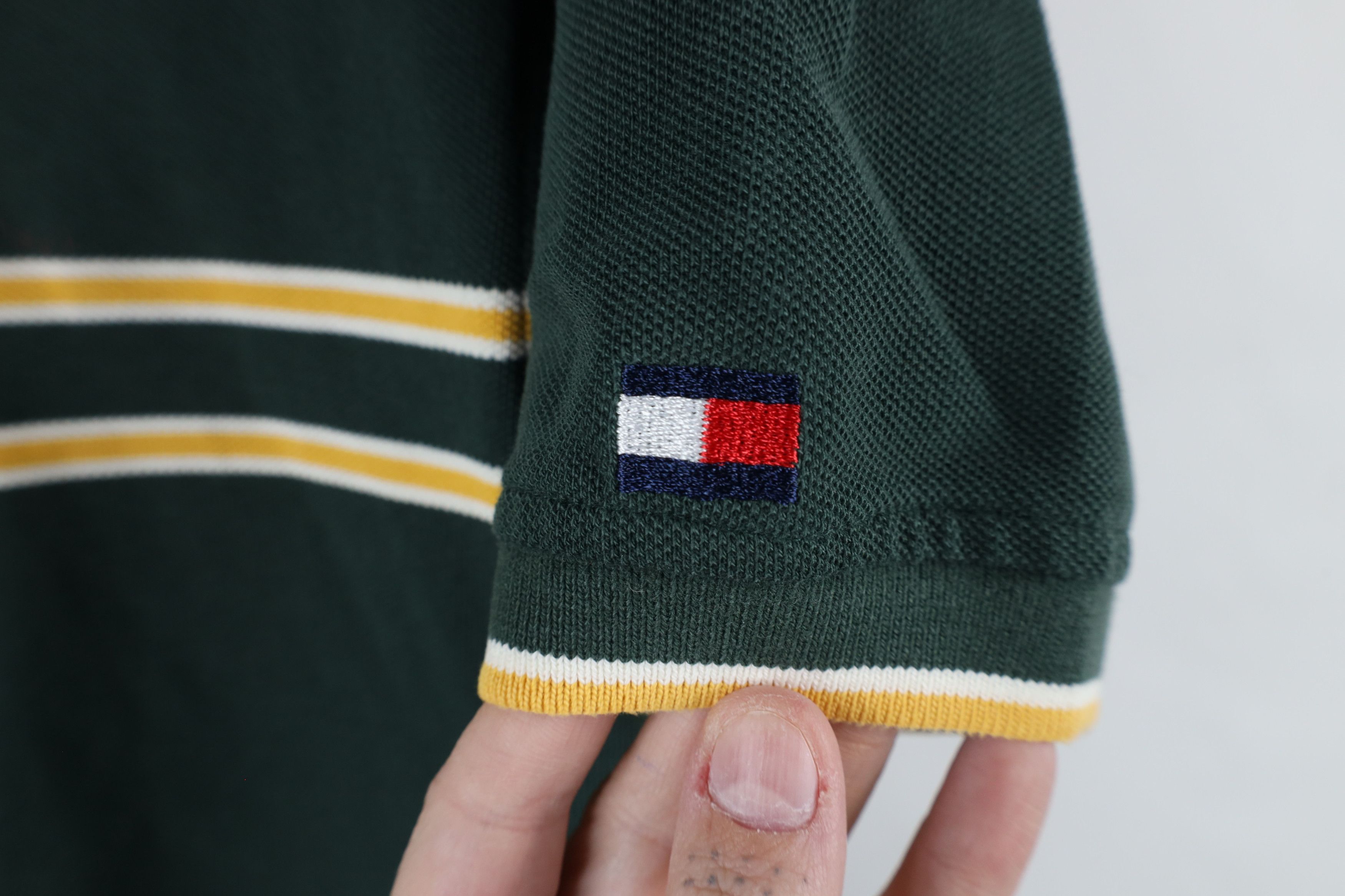 Tommy Hilfiger × Vintage Vintage 90s Tommy Hilfiger Striped Collared Polo Shirt Green Size US S / EU 44-46 / 1 - 4 Thumbnail