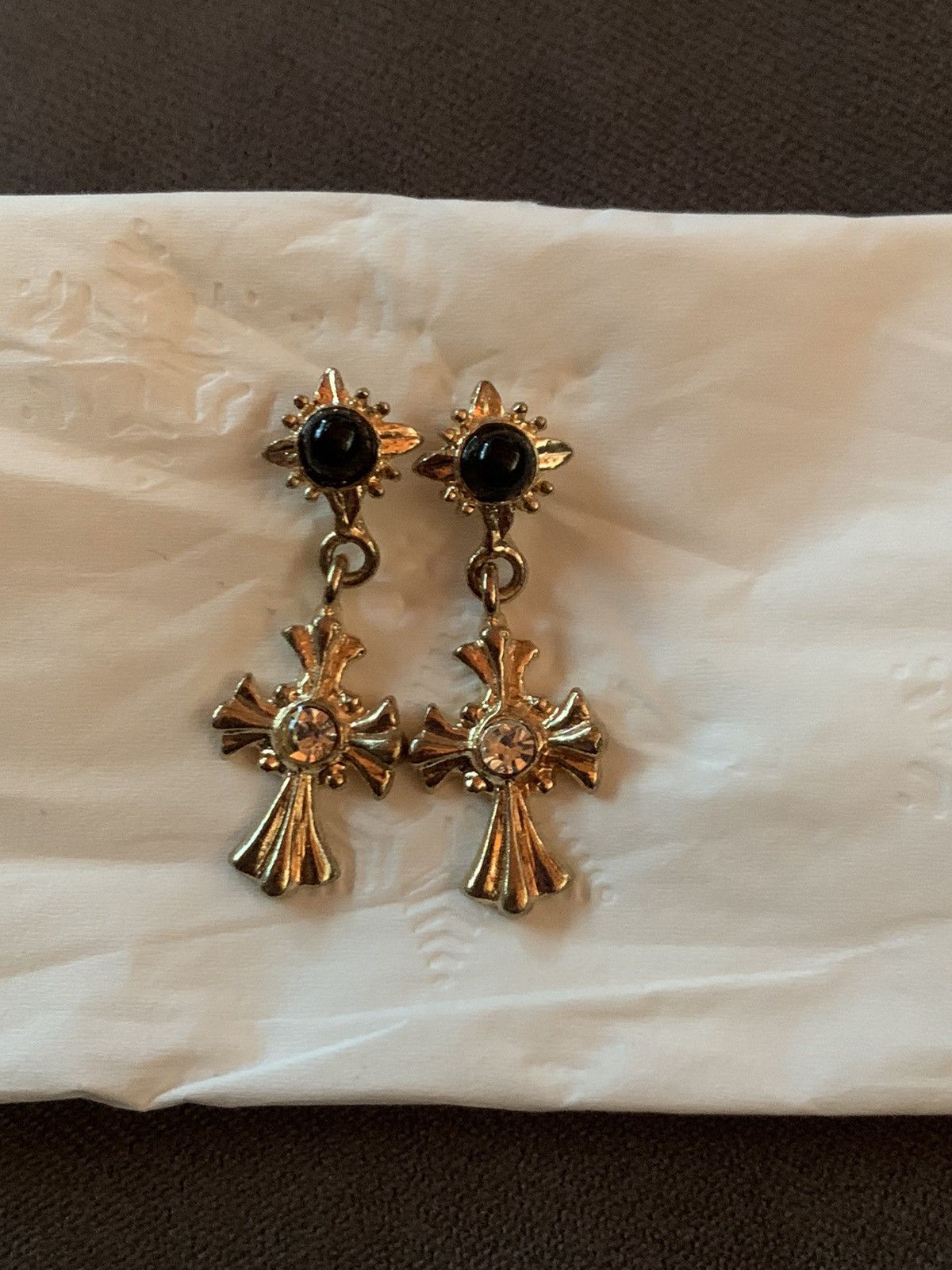 Jewelry × Vintage *RARE* Vintage 80’s Gothic Baroque Cross Dangle Earrings Size ONE SIZE - 2 Thumbnail