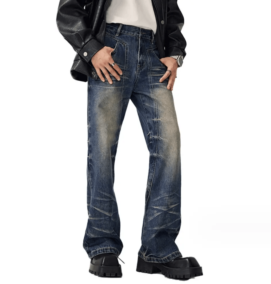 Japanese Brand × Jean Vintage washed claw mark textured wide leg jeans Size US 34 / EU 50 - 5 Thumbnail