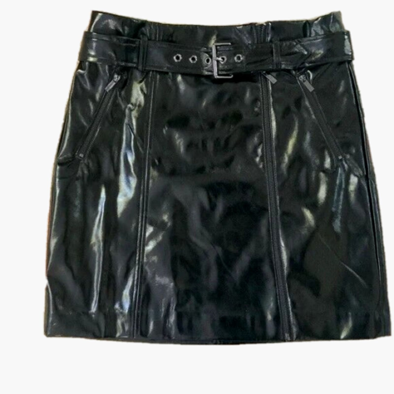Karl Lagerfeld KARL LAGERFELD PARIS BLACK PATENT PU LEATHER MINI GOGO SKIRT Size 32" / US 10 / IT 46 - 2 Thumbnail