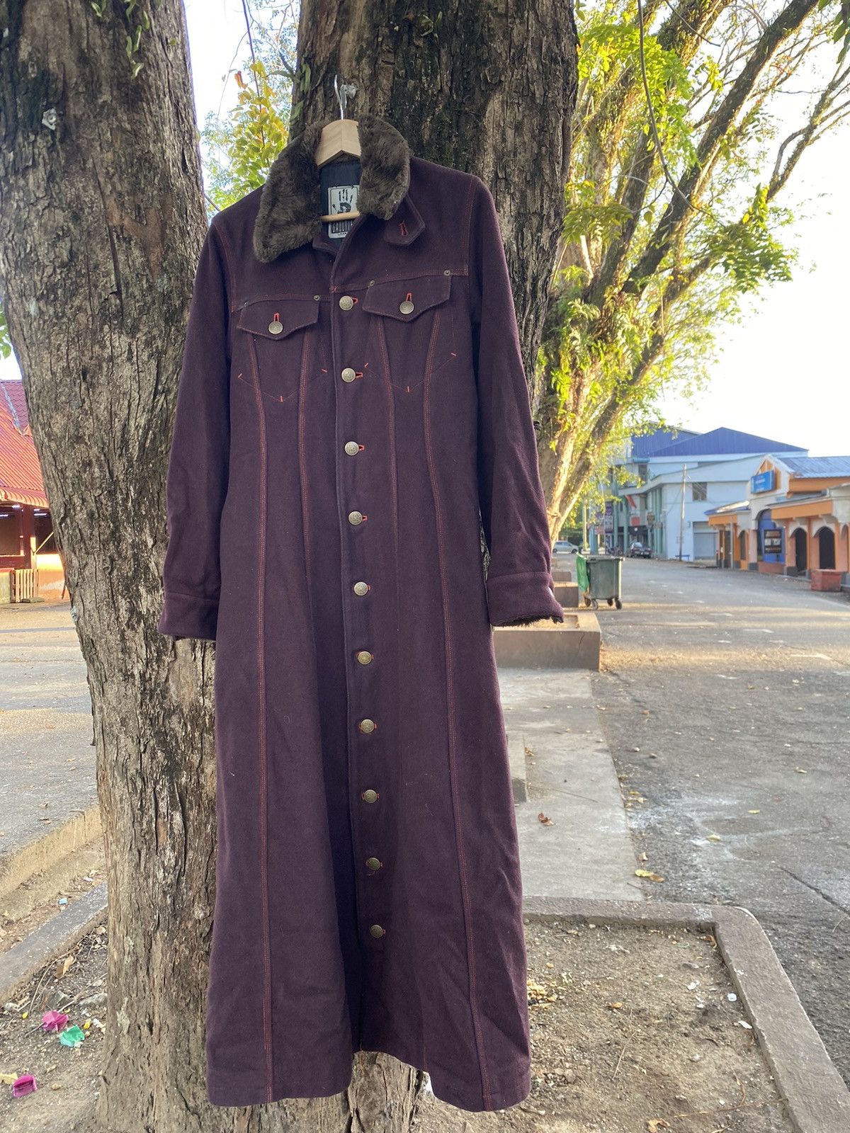 image of Jean Paul Gaultier Vintage Jean Pual Gaultier Classique Wool Long Jacket in Maroon, Women's (Size S