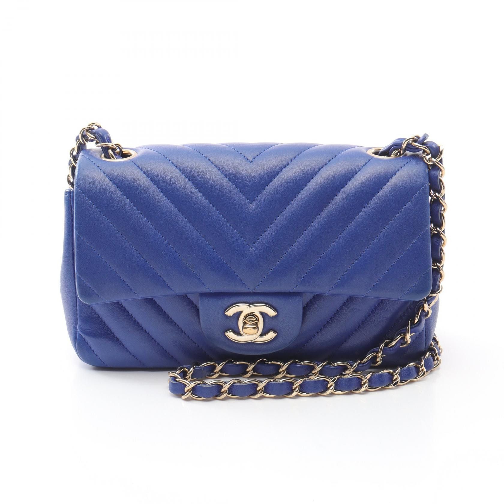 Chanel Chanel Lambskin Chevron V Stitch Shoulder Bag 24494934 Leather Shoulder Bag in Blue, Women's