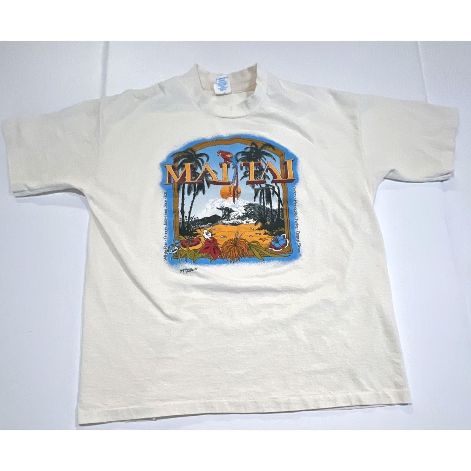 Vintage VINTAGE Mai Tai Recipe T Shirt XL Bright Graphics Buffalo Tag 1990s White Cotton Mens Size US XL / EU 56 / 4 - 3 Thumbnail