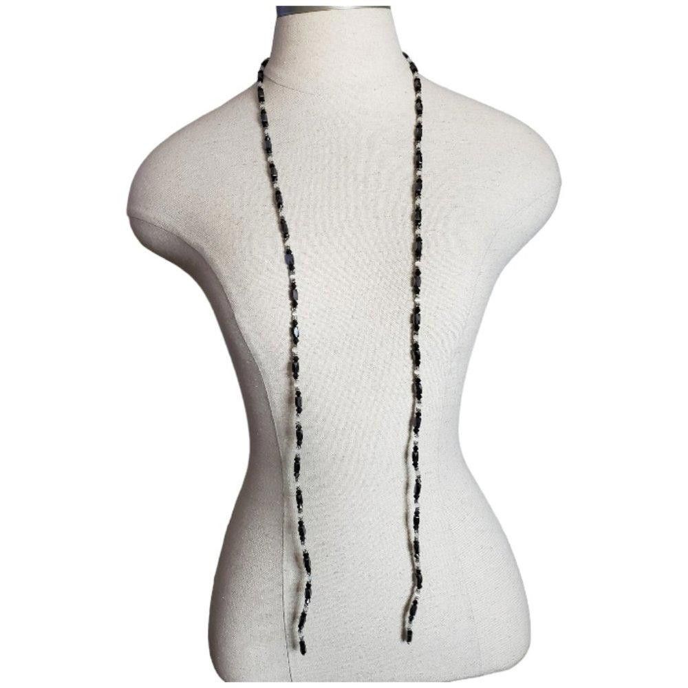 Designer Hematite and Glass Beaded 40" Open Versatile Necklace Size ONE SIZE - 3 Thumbnail