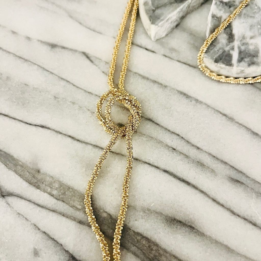 Vintage Vintage Textured Gold Toned Chain Necklace Knot Tassel Size ONE SIZE - 2 Thumbnail