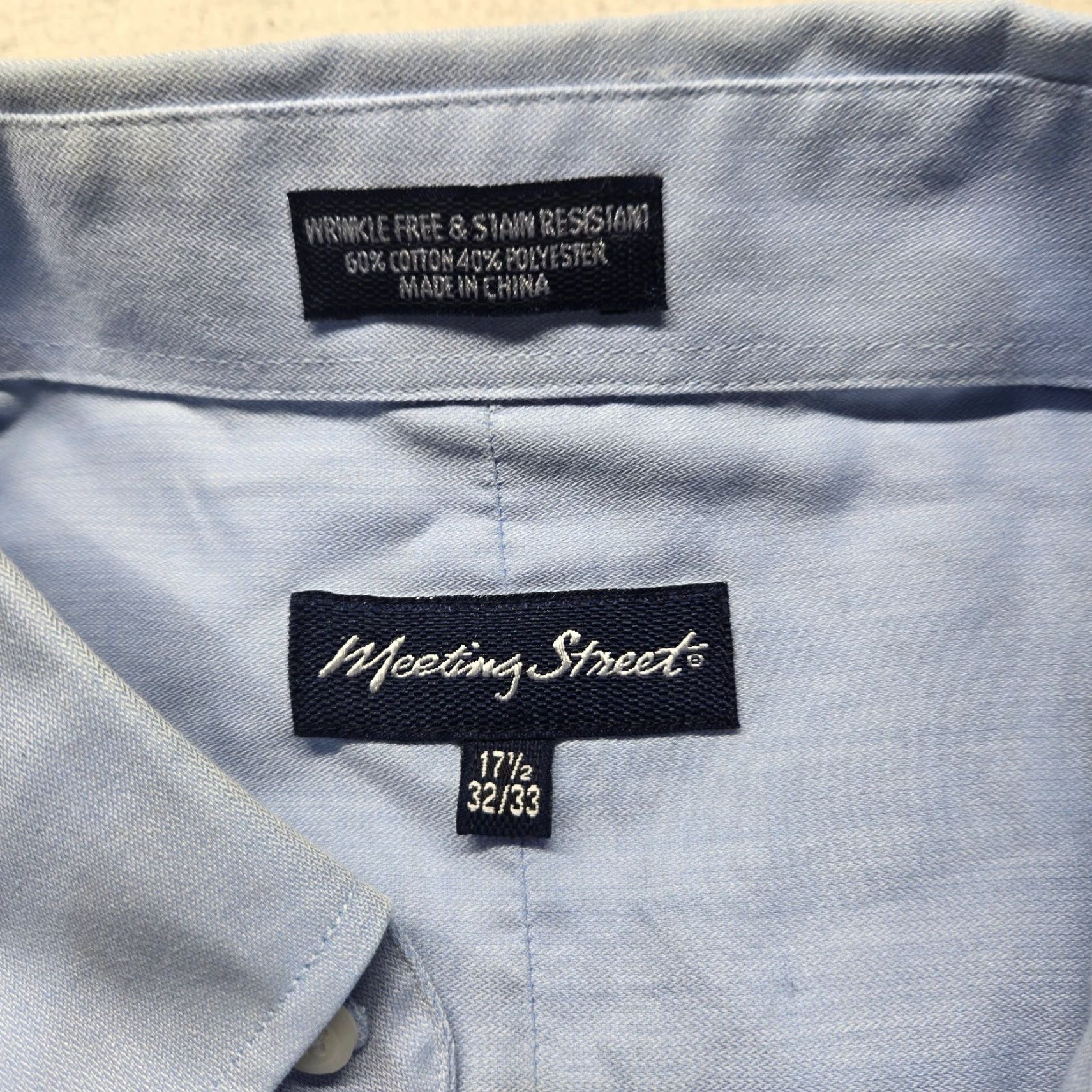 Vintage Meeting Street Shirt Button Up Long Sleeve Adult Mens 17.5 Blue Cotton Denim Modern Casual Size XXL / US 16-18 / IT 52-54 - 3 Thumbnail