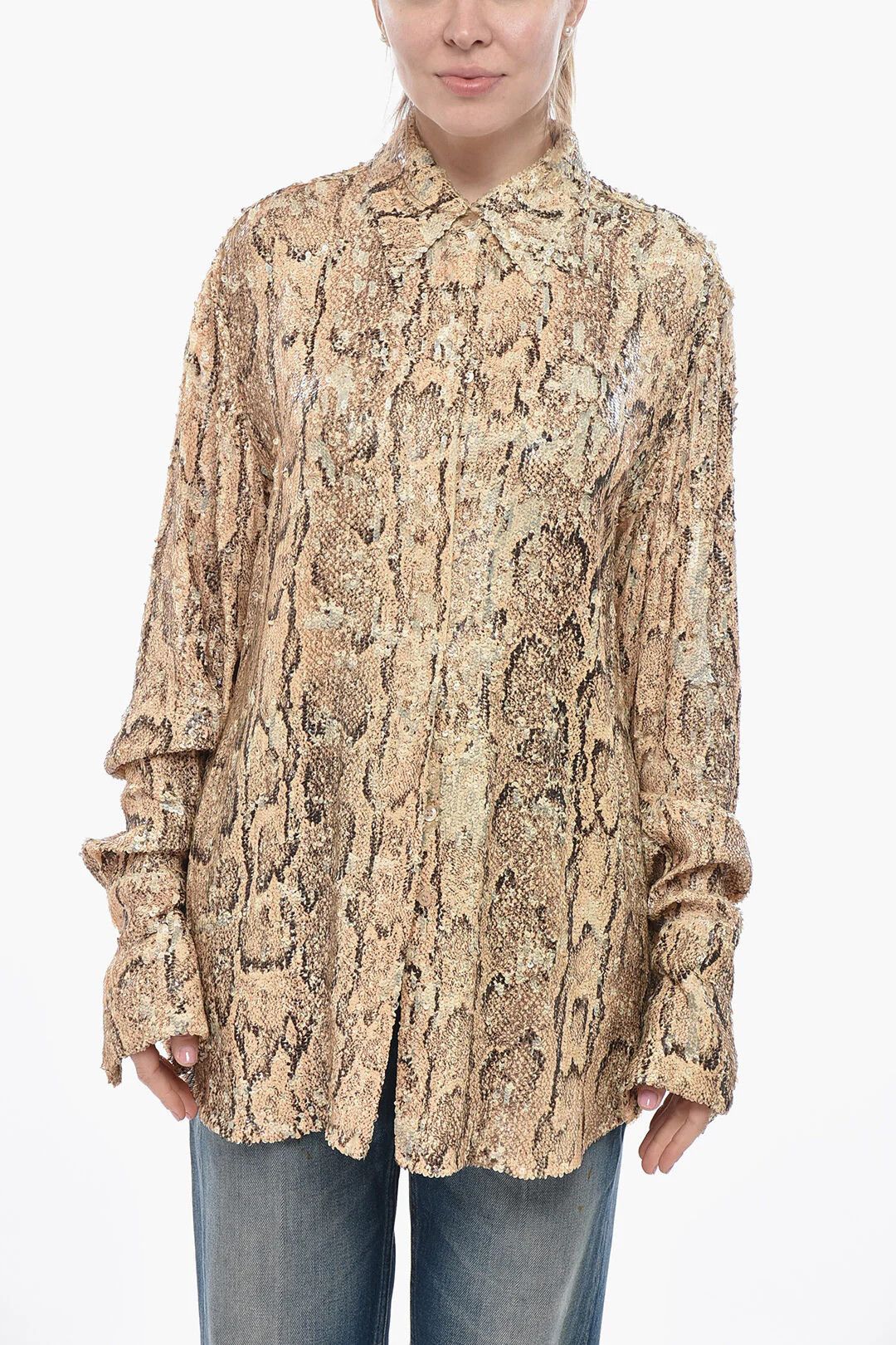 Dries Van Noten og1mm0426 Sequin Shirt in Beige Size M / US 6-8 / IT 42-44 - 1 Thumbnail