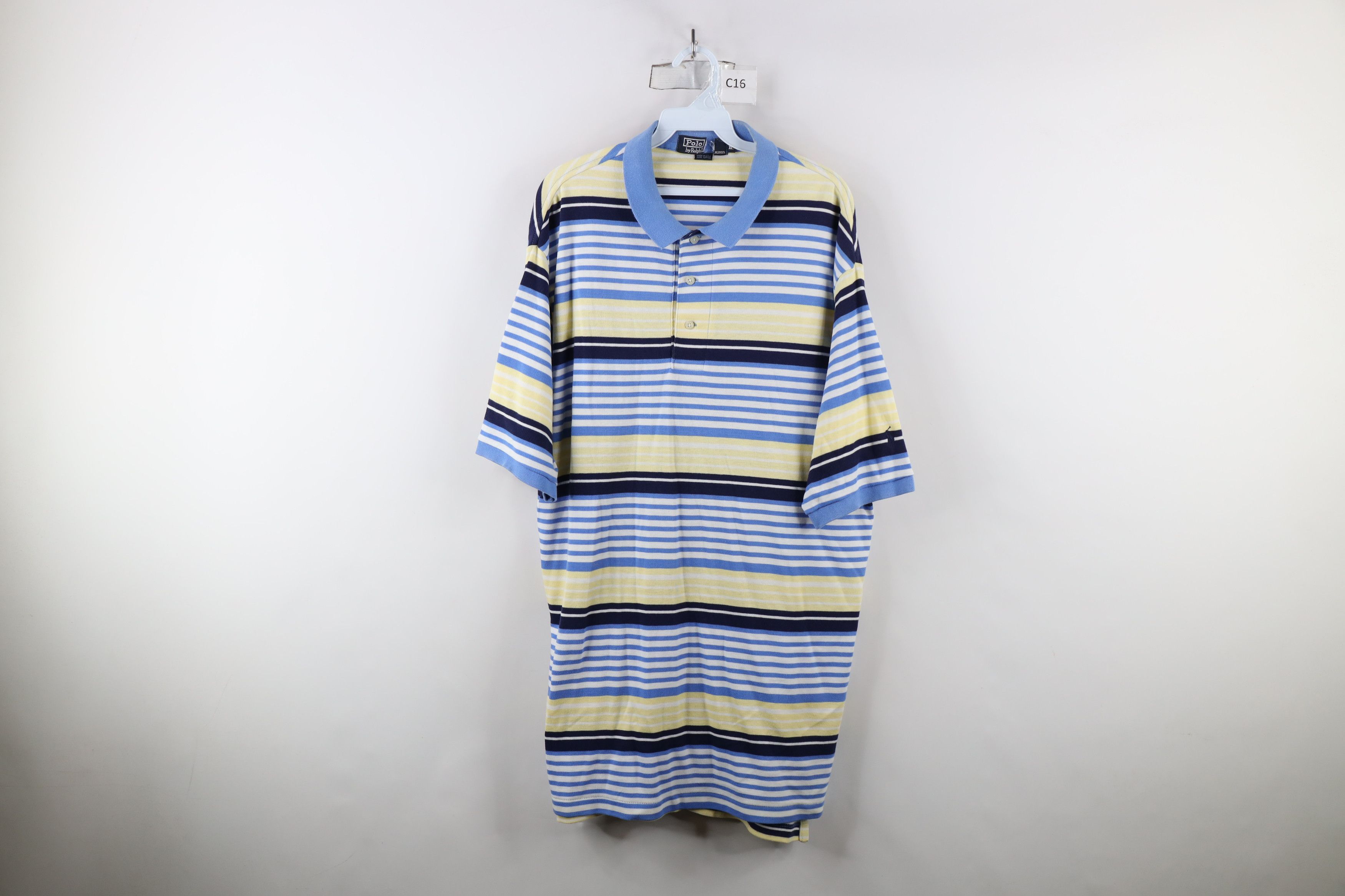 Ralph Lauren × Vintage Vintage 90s Ralph Lauren Block Knit Polo Shirt Cotton USA Size US XL / EU 56 / 4 - 1 Thumbnail