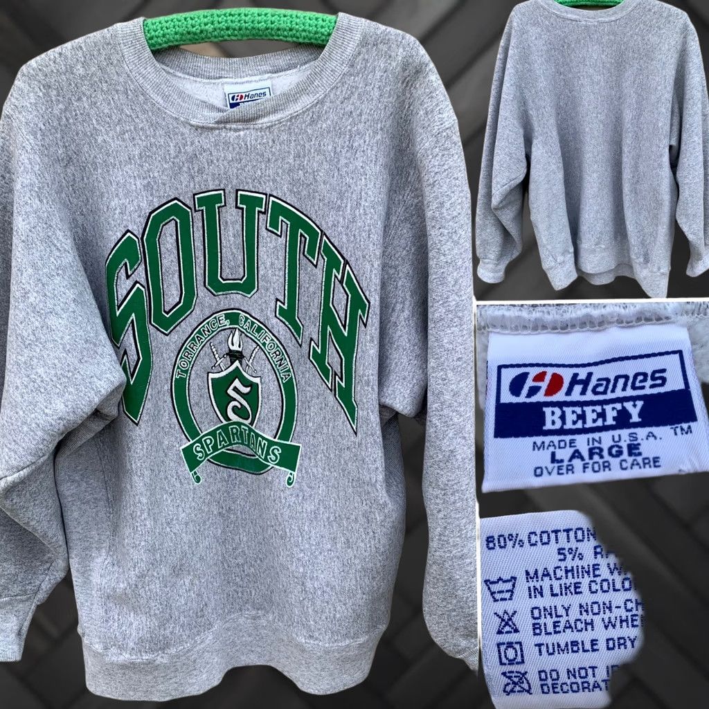 Hanes VINTAGE Hanes Sweatshirt Men L Gray Graphic Print South Spartans Torrance California Made in USA 80s 90s California Themepullover Size US L / EU 52-54 / 3 - 1 Thumbnail