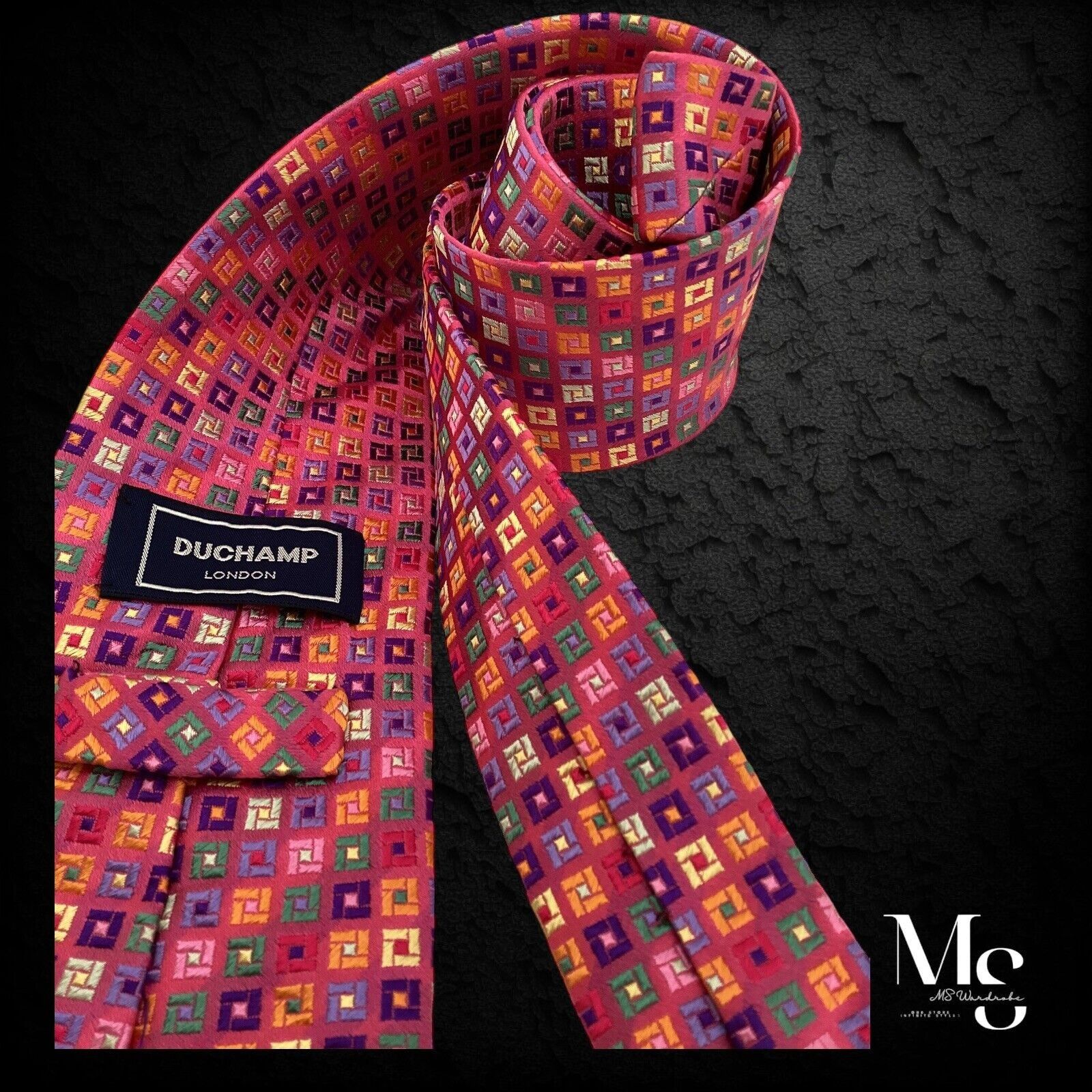 Duchamp DUCHAMP LONDON XL Pink Geometric Silk Tie Hand Made England Size ONE SIZE - 3 Thumbnail