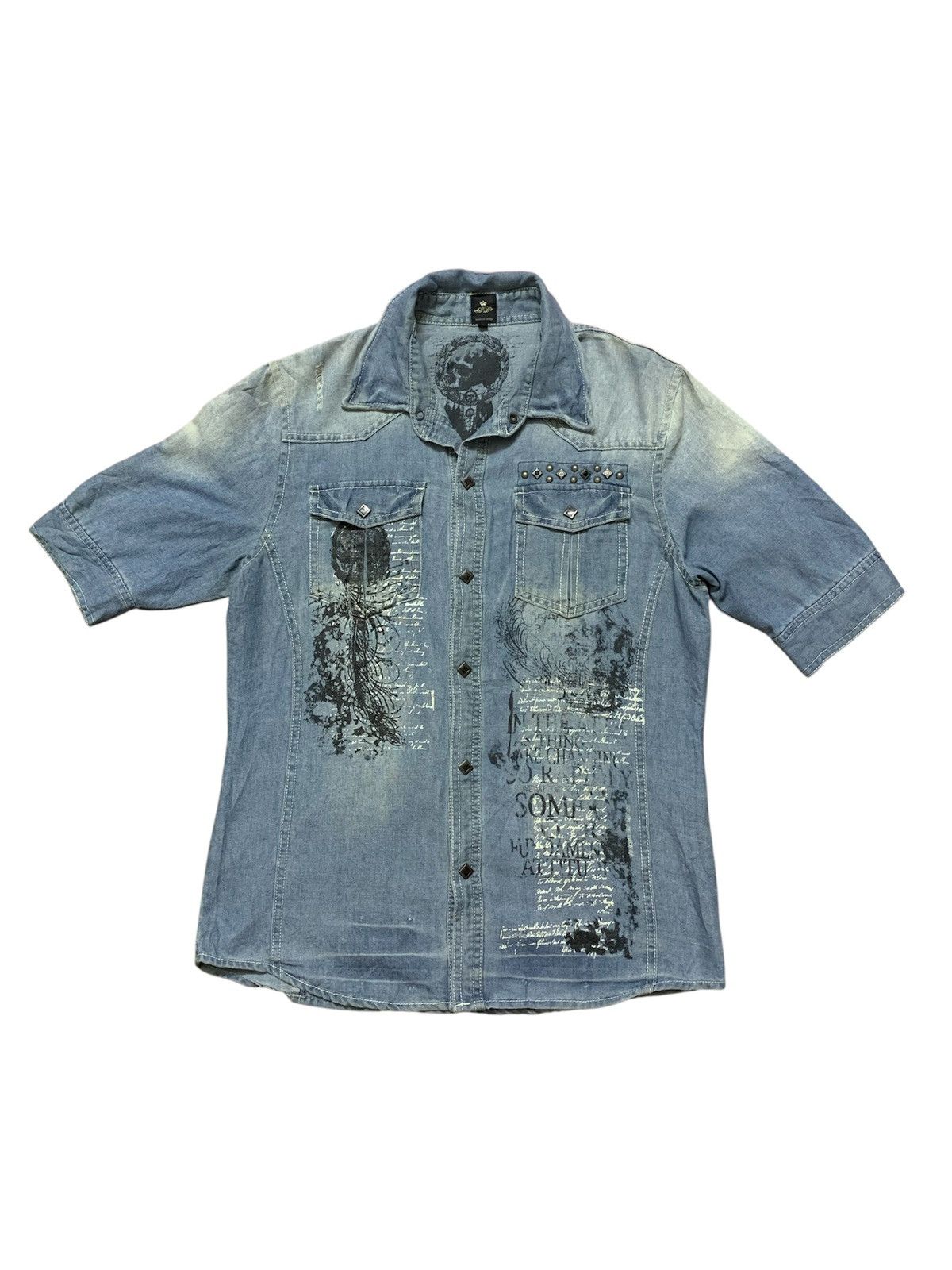 semanticdesign 2000’s Semantic - Tribal Poem Punk Grunge Chambray Shirt Size US S / EU 44-46 / 1 - 2 Thumbnail