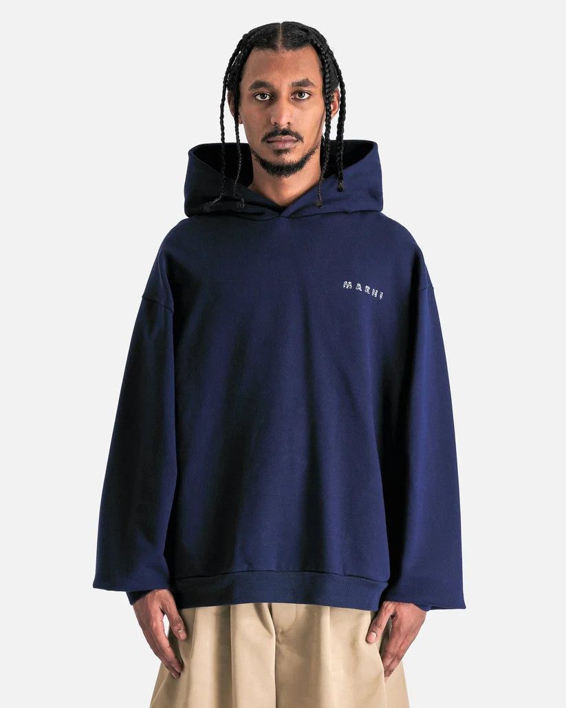 Marni o1w1db1em1224 Floral Logo Loopback Hoodie in Navy Size US M / EU 48-50 / 2 - 2 Thumbnail