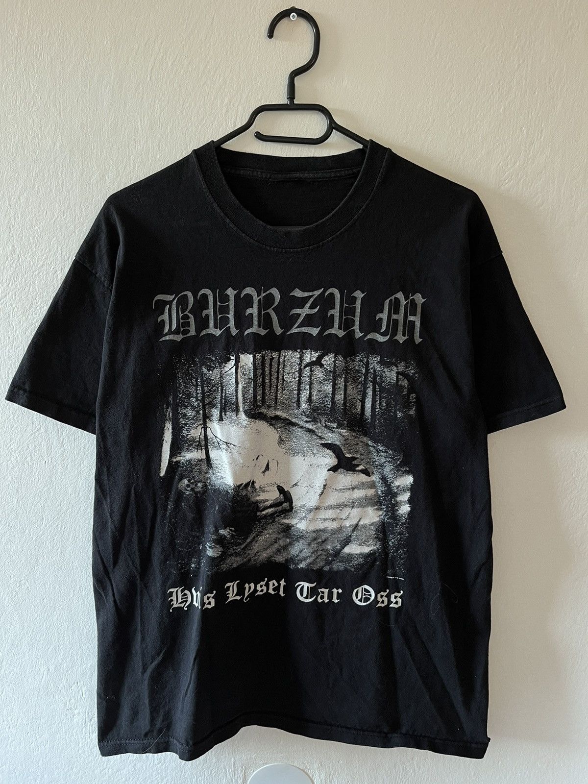 image of Band Tees Vintage Burzum “Hvis Lyset Tar Oss” Washed Tees 00S Thrashed in Black, Men's (Size Large)
