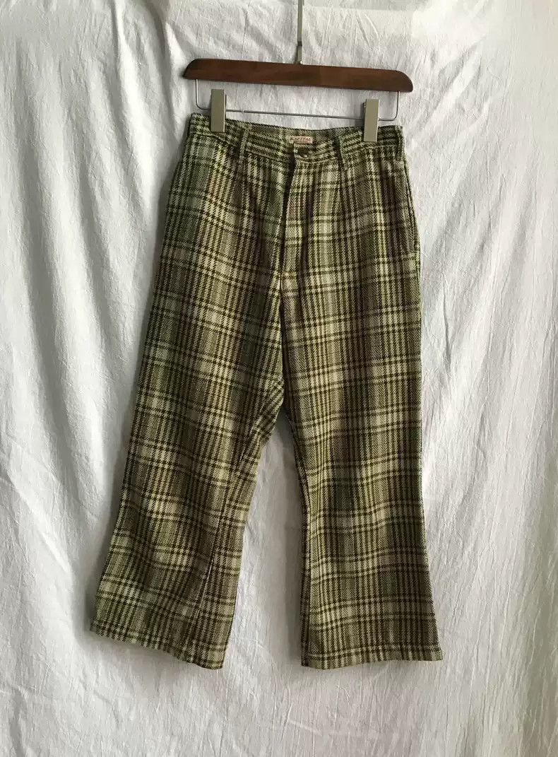 image of Kapital Hirata And Macro Yarn-Dyed Craft Coffee Yellow And Blue Cotton Straight Pants in Green (Siz