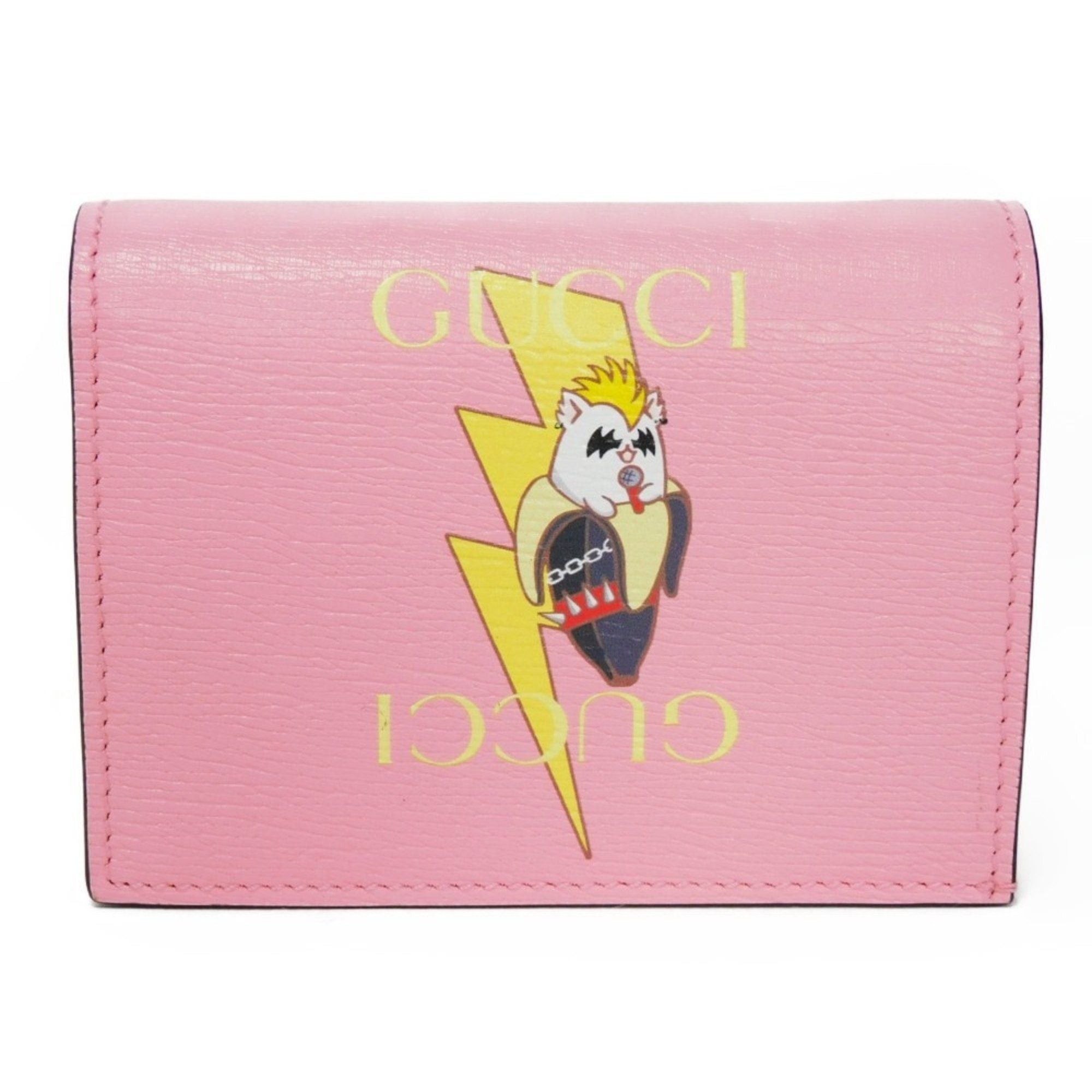 image of Gucci Bifold Wallet Bananya Compact Banana Lightning Bolt Pastel Pink Light 701009 Women's