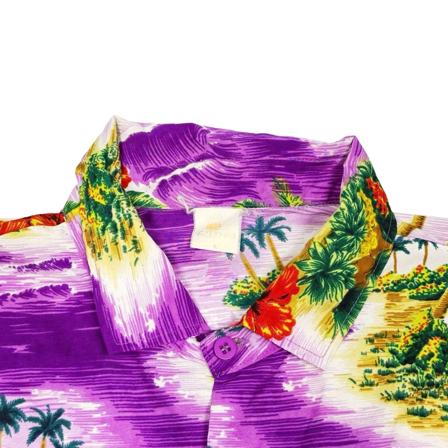 Erima VINTAGE RIMA Purple Hawaiian Button-Up Shirt Men’s Medium Regular Button-Down Collared Short Sleeve Floral Palm Tree Sunset Size US M / EU 48-50 / 2 - 4 Thumbnail