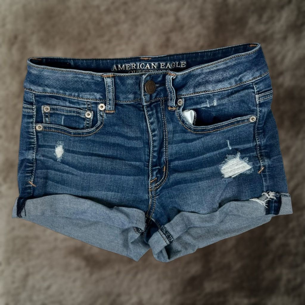 American Eagle Outfitters American Eagle Shorts Womens 6 Blue Super Stretch Denim Cutoff Cuffed Casual Size 28" / US 6 / IT 42 - 1 Thumbnail