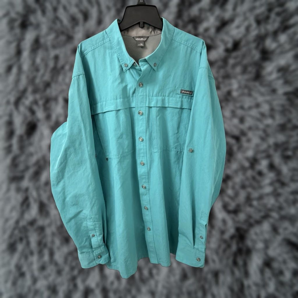 Eddie Bauer VINTAGE Eddie Bauer Shirt Mens XL Aqua Blue Button Down Fishing Outdoor L/S Size US XL / EU 56 / 4 - 1 Thumbnail