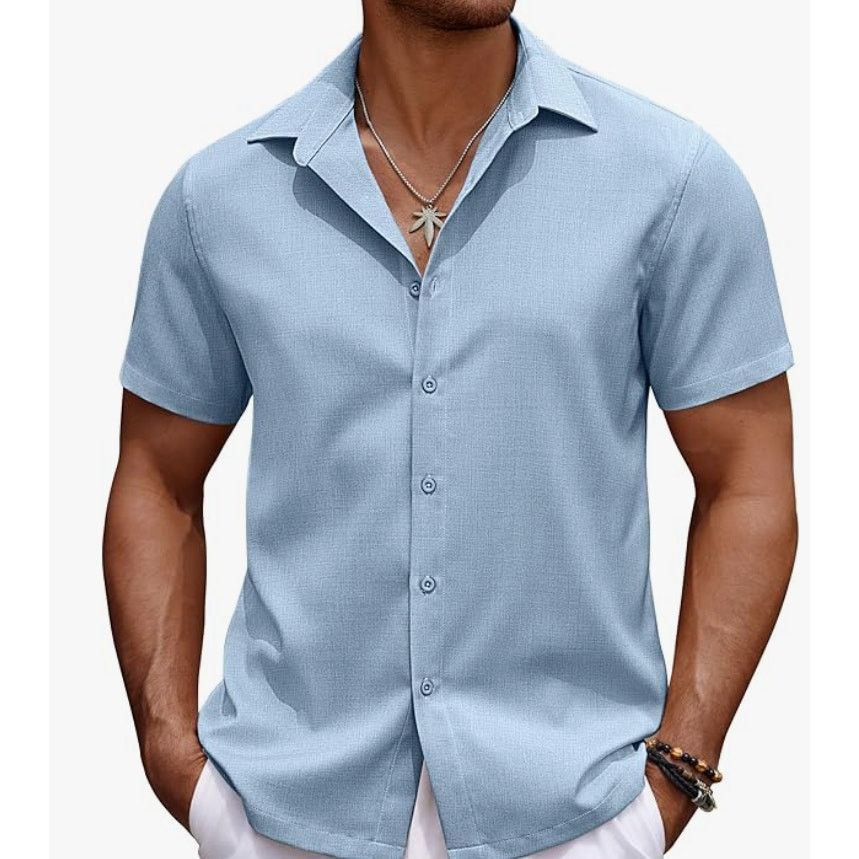The Unbranded Brand Mens Casual Summer Beach Shirt Button DownCotton LinenLARGE Size US L / EU 52-54 / 3 - 1 Thumbnail