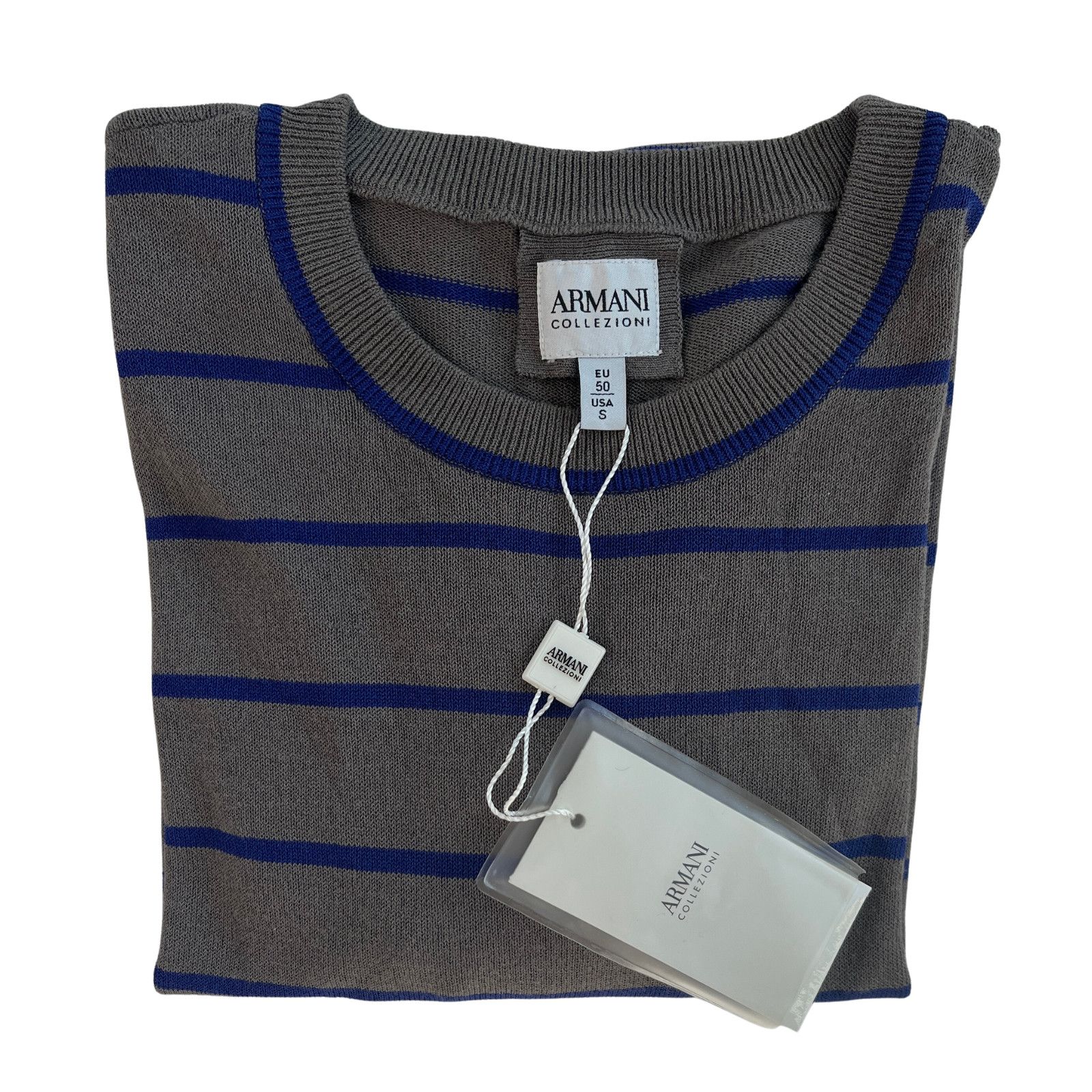 Giorgio Armani SKU2-3 GIORGIO ARMANI Men's Sweater Striped Grey/Blue Small Size US S / EU 44-46 / 1 - 13 Thumbnail