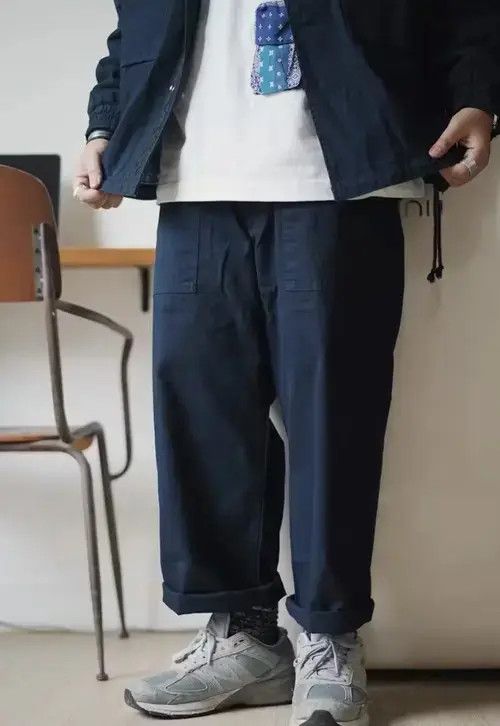 Japanese Brand 20AW Indigo Union Japan Navy Oversized Straight Leg Pants Size US 34 / EU 50 - 3 Thumbnail